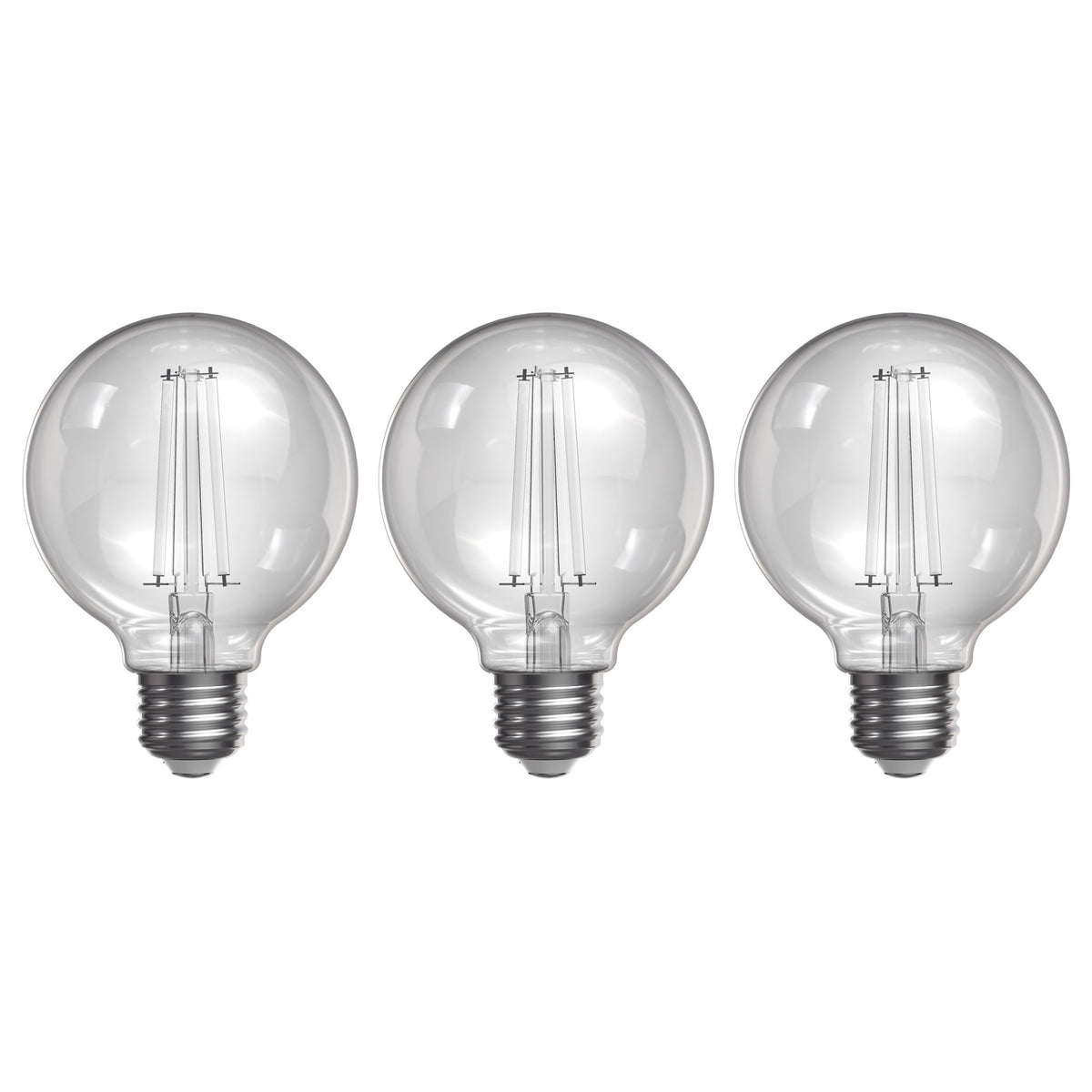 5.5W (60W Replacement) True White (3500K) Globe Shape (E26 Base) Exposed White Filament LED Bulb (3-Pack)