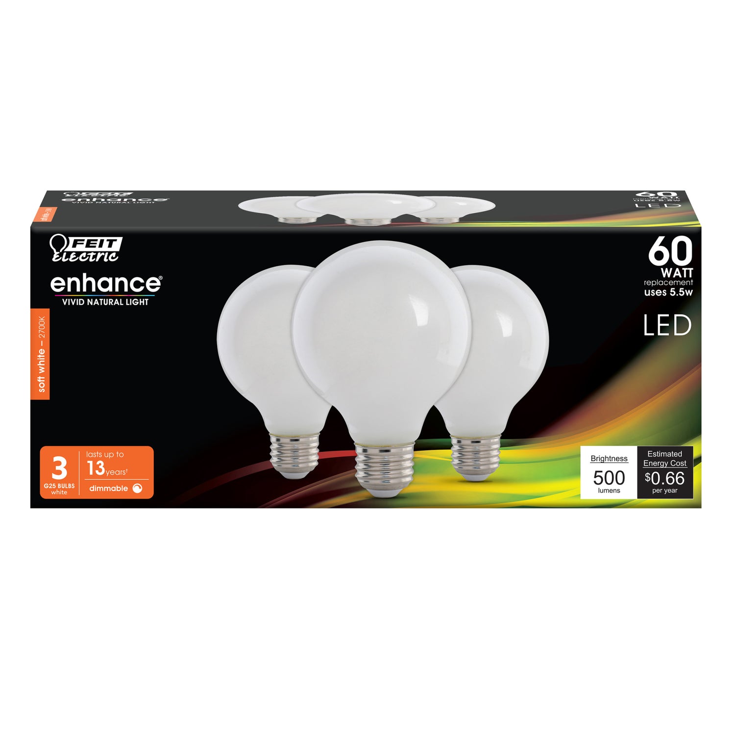 60W Replacement G25 Soft White Dimmable White Enhance Glass Filament Globe LED (3-Pack)