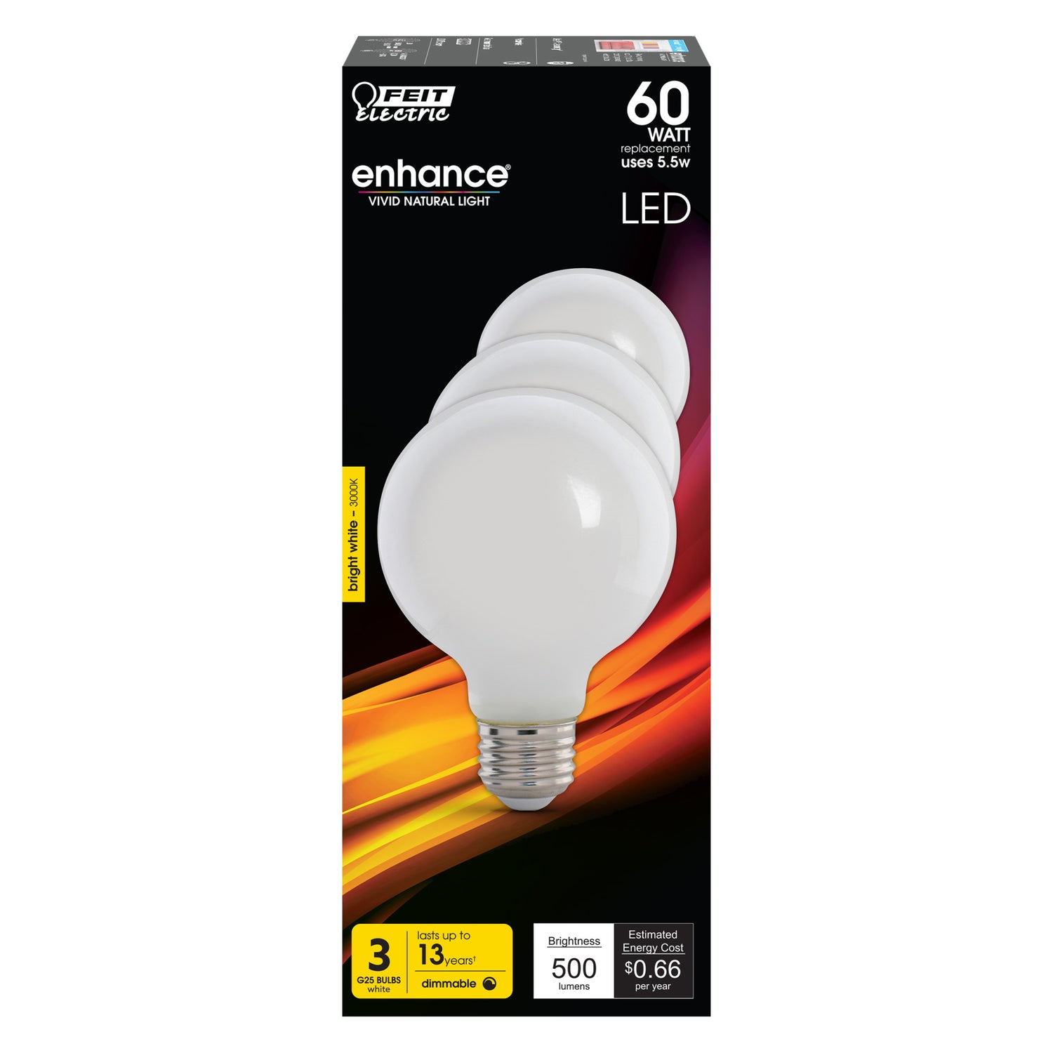 5.5W (60W Replacement) E26 Base Bright White (3000K) G25 Dimmable Frost Filament LED Light Bulb  (3-Pack)