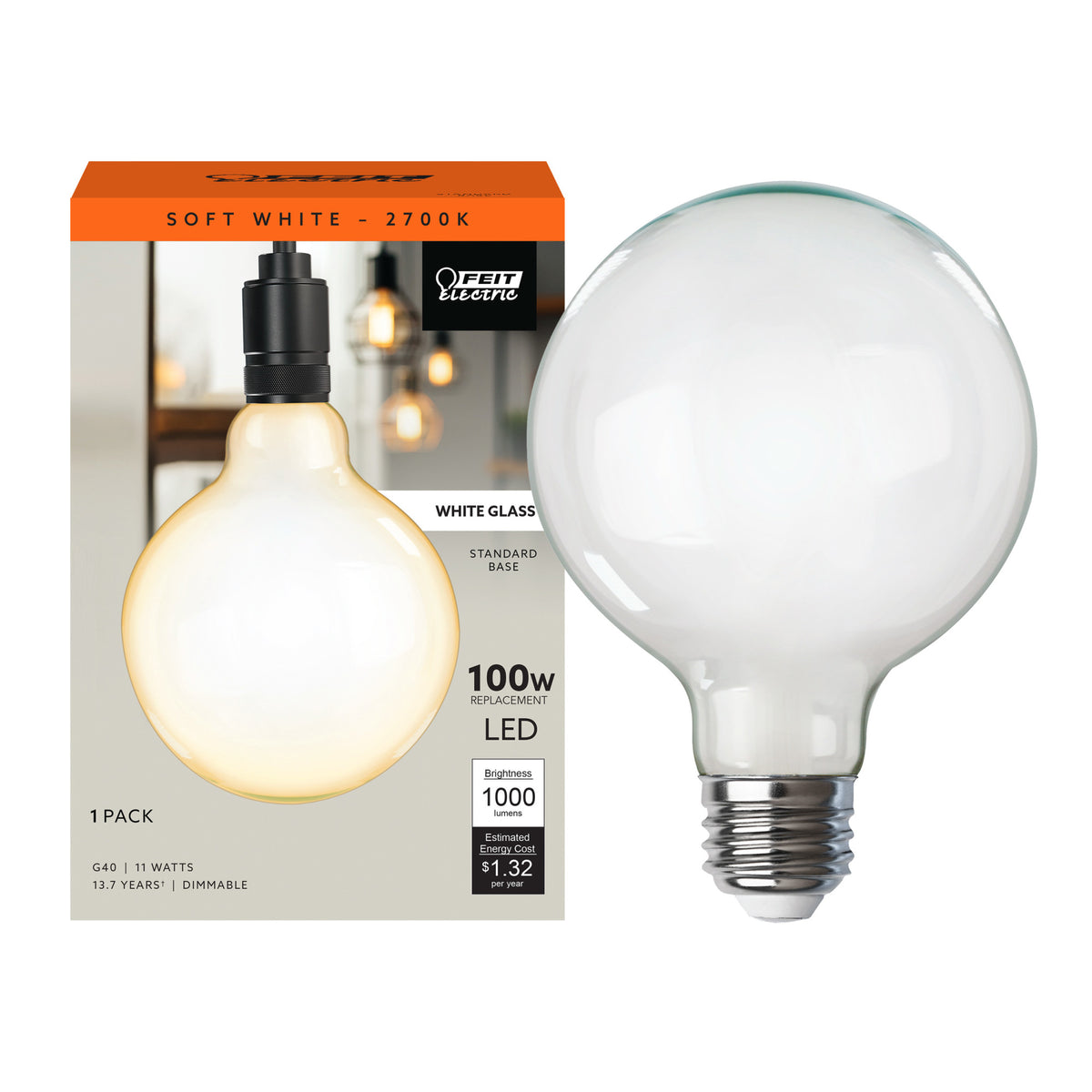 11W (100W Replacement) G40 E26 Dimmable Frosted Glass Vintage Edison LED Light Bulb, Soft White