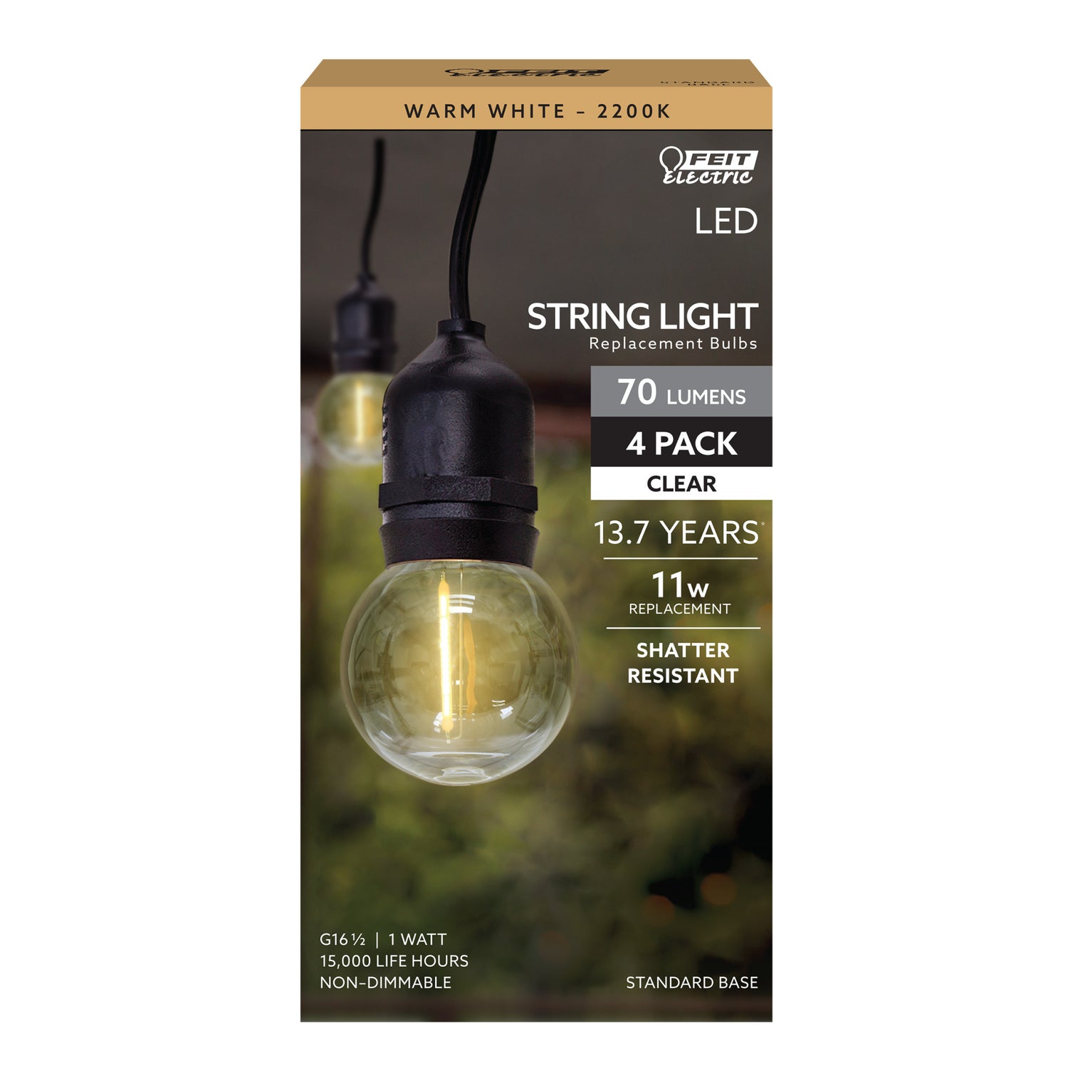 1W (11W Replacement) Warm White (2200K) G16 ½ E26 Base Globe String Light Replacement Bulb (4-Pack)