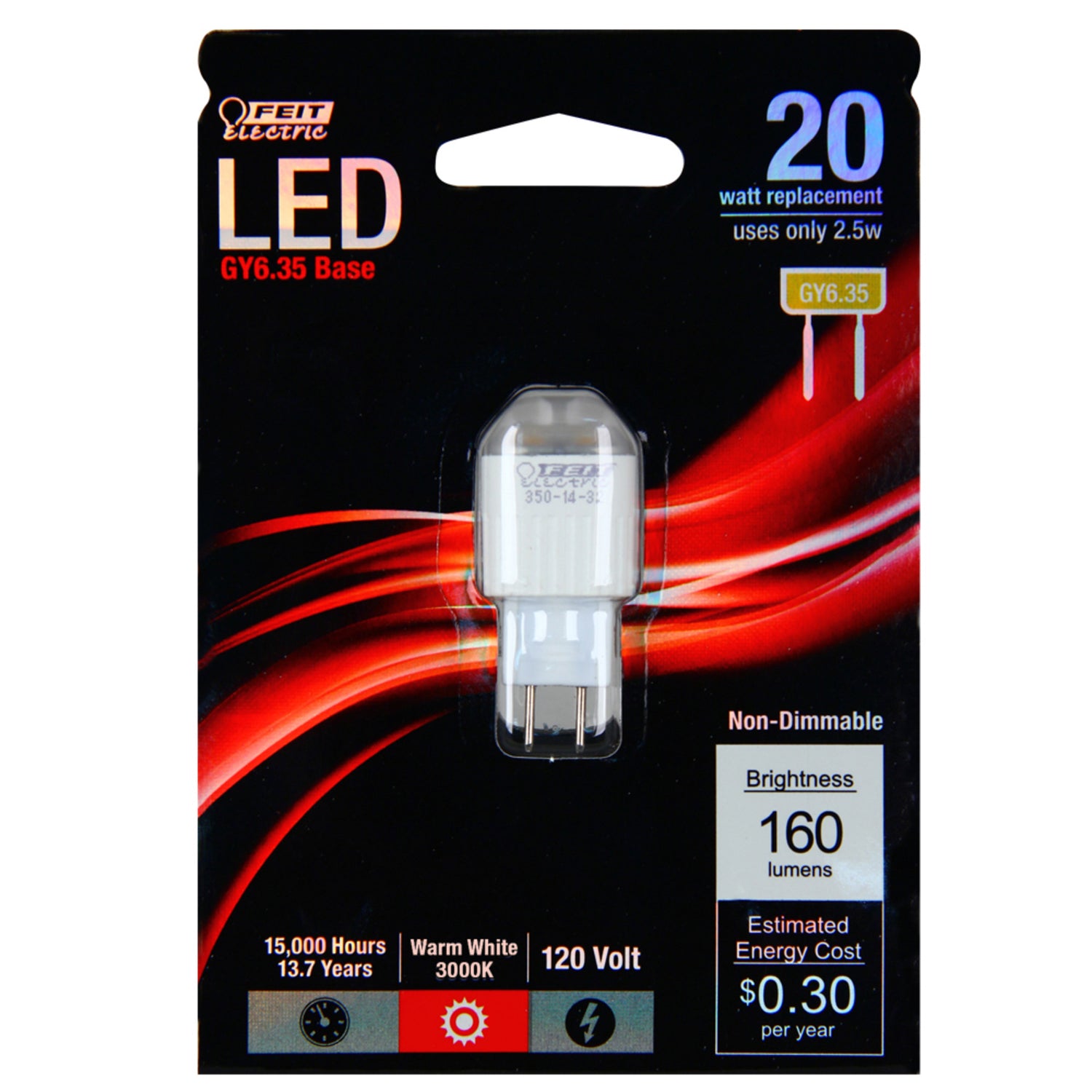 2.5W (20W Replacement) Warm White (3000K) Capsule Special Use LED Light Bulb - Feit Electric