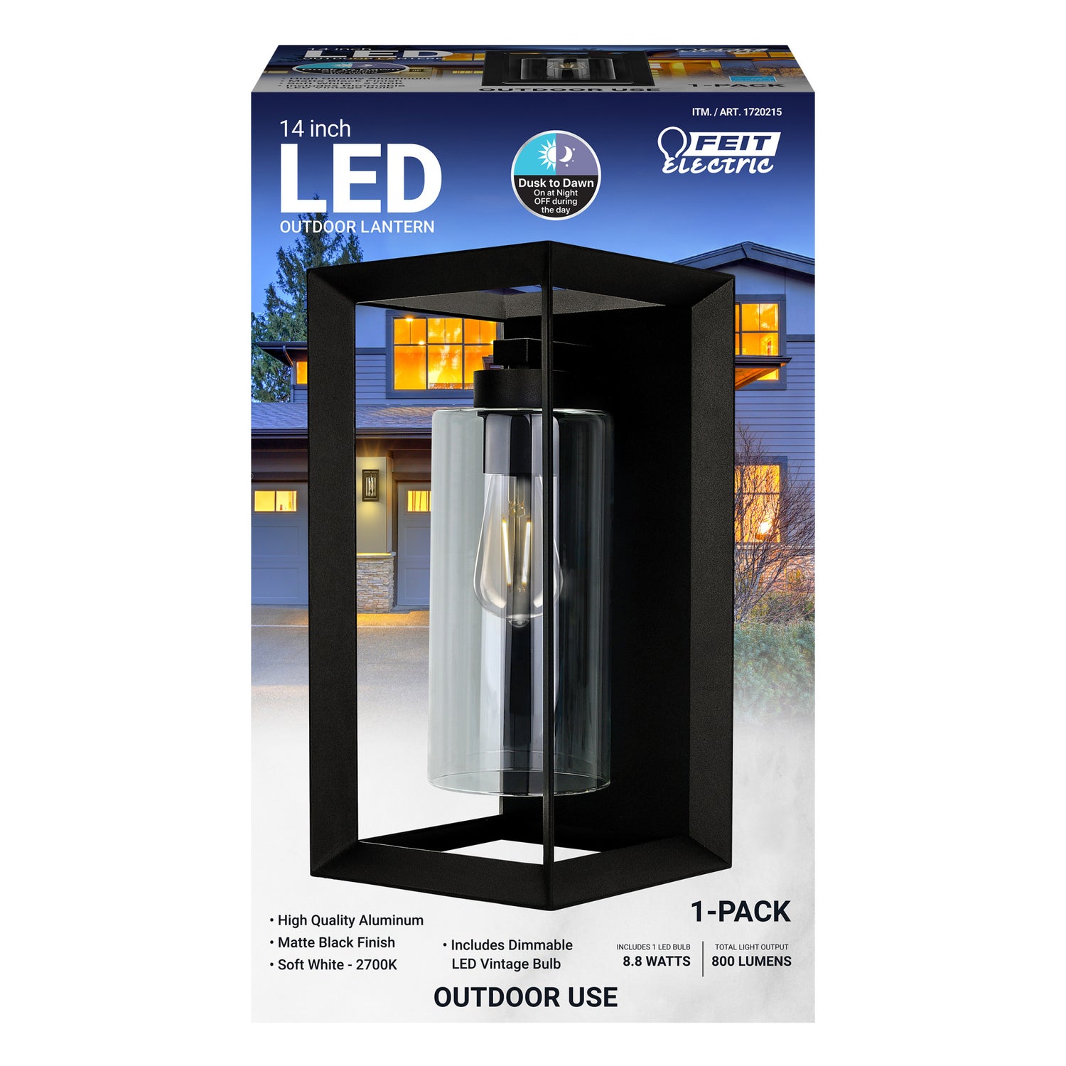 14 in. Soft White (2700K) Rectangular Lantern, Black