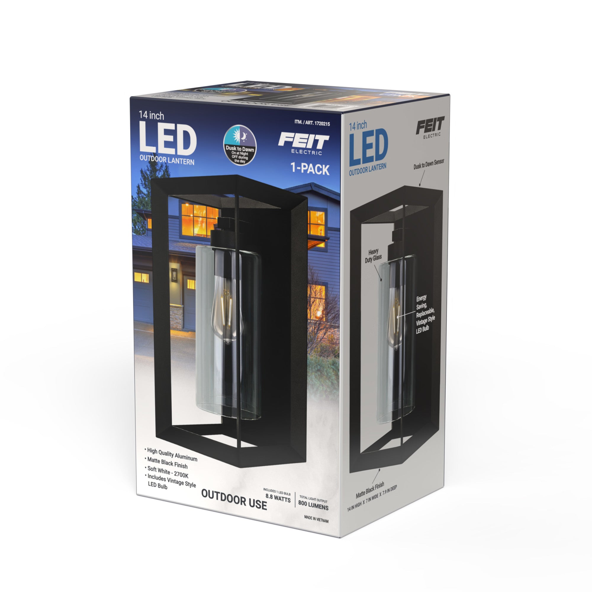 14 in. Rectangular LED Lantern, Black