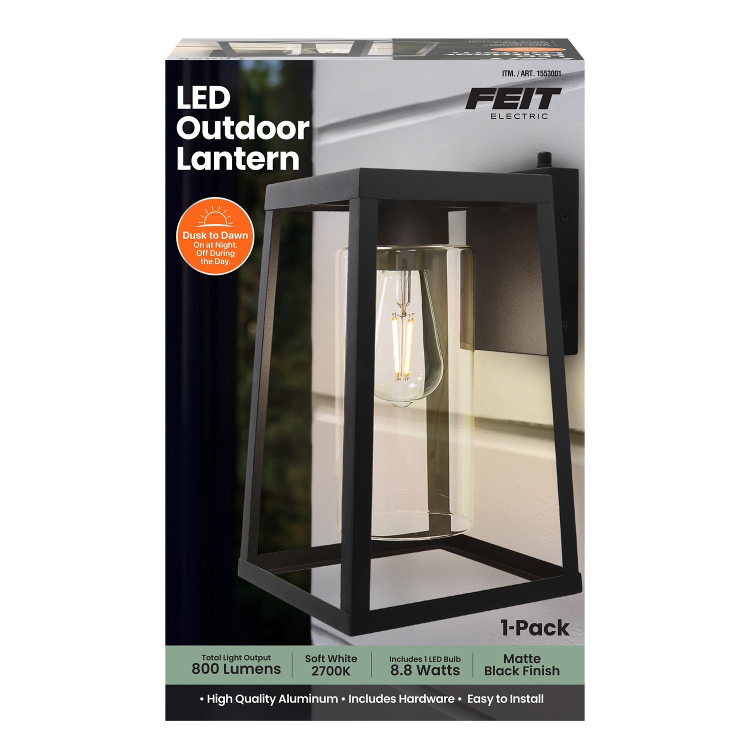 14 in. LED Outdoor Wall Lantern, Black