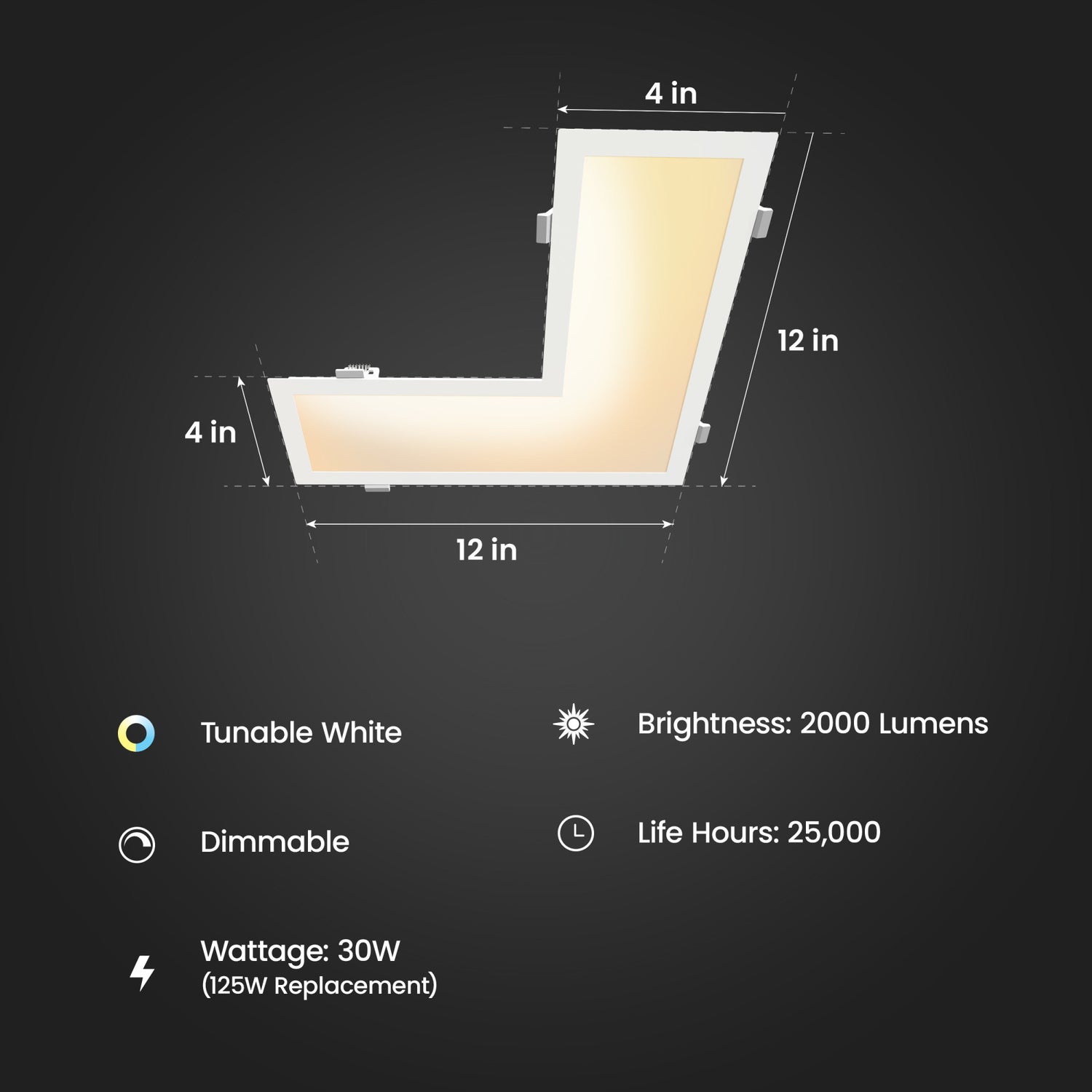 1 ft. x 1 ft. 30W (125W Replacement) Adjustable White L-Shape Linear LED Canless Recessed Downlight