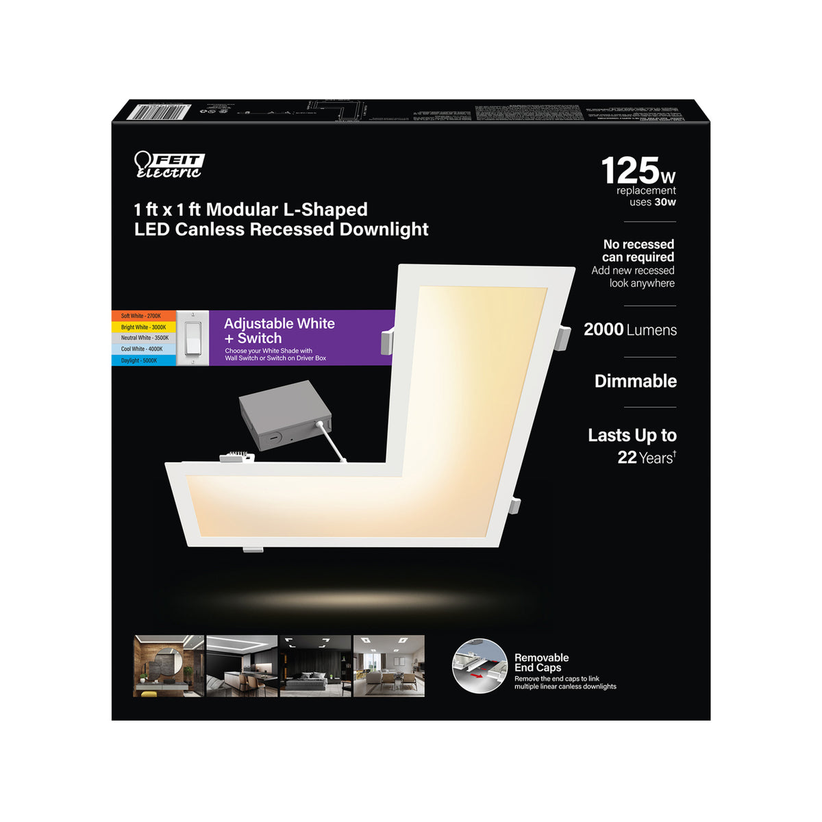 1 ft. x 1 ft. 30W (125W Replacement) Adjustable White L-Shape Linear LED Canless Recessed Downlight with Switch Mode
