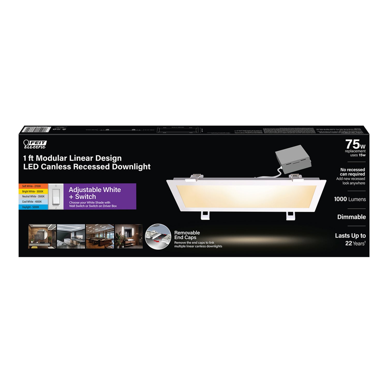1 ft. 15W (75W Replacement) Adjustable White Linear LED Canless Recessed Downlight  with Switch Mode