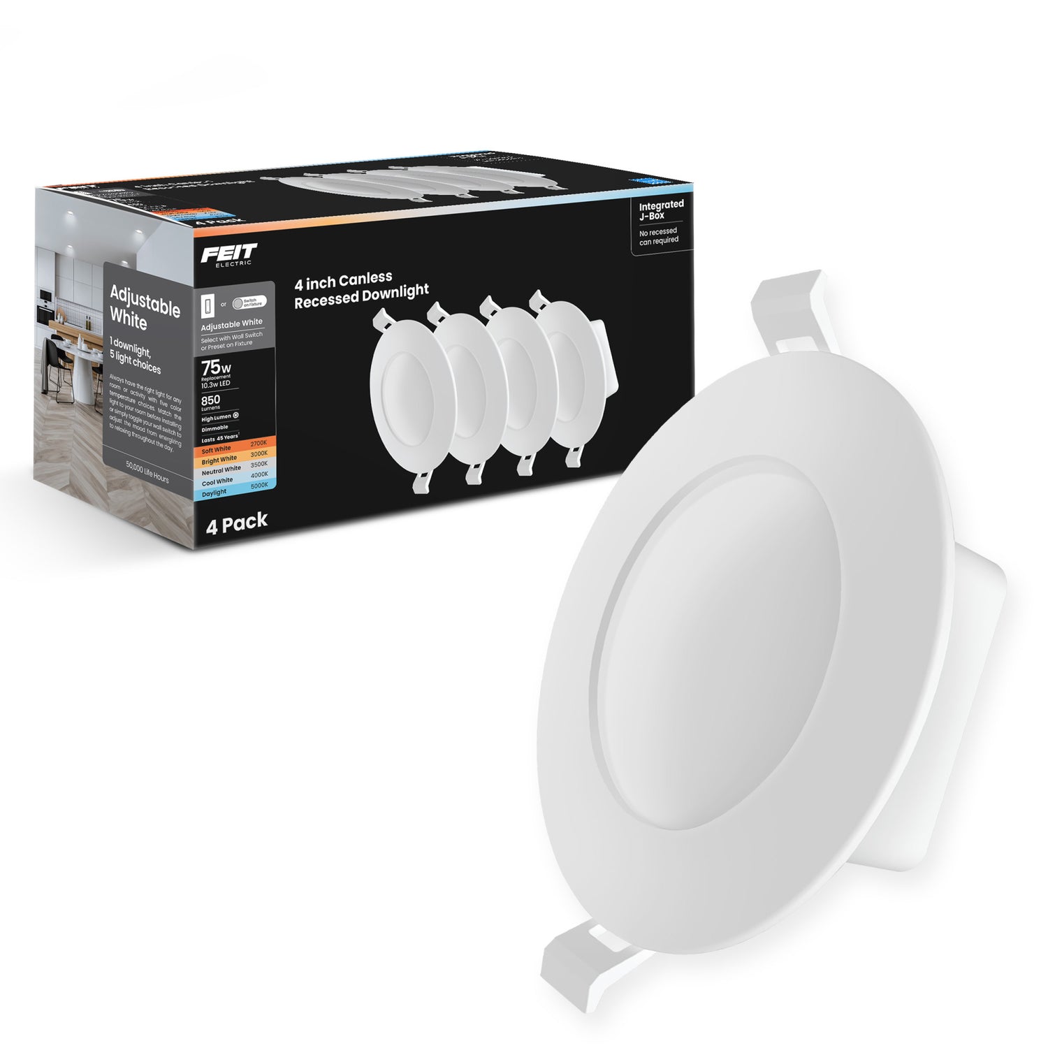 4 in. 75W Replacement Adjustable White Enhance High Output Integrated J-Box Recessed LED Downlight (4-Pack)