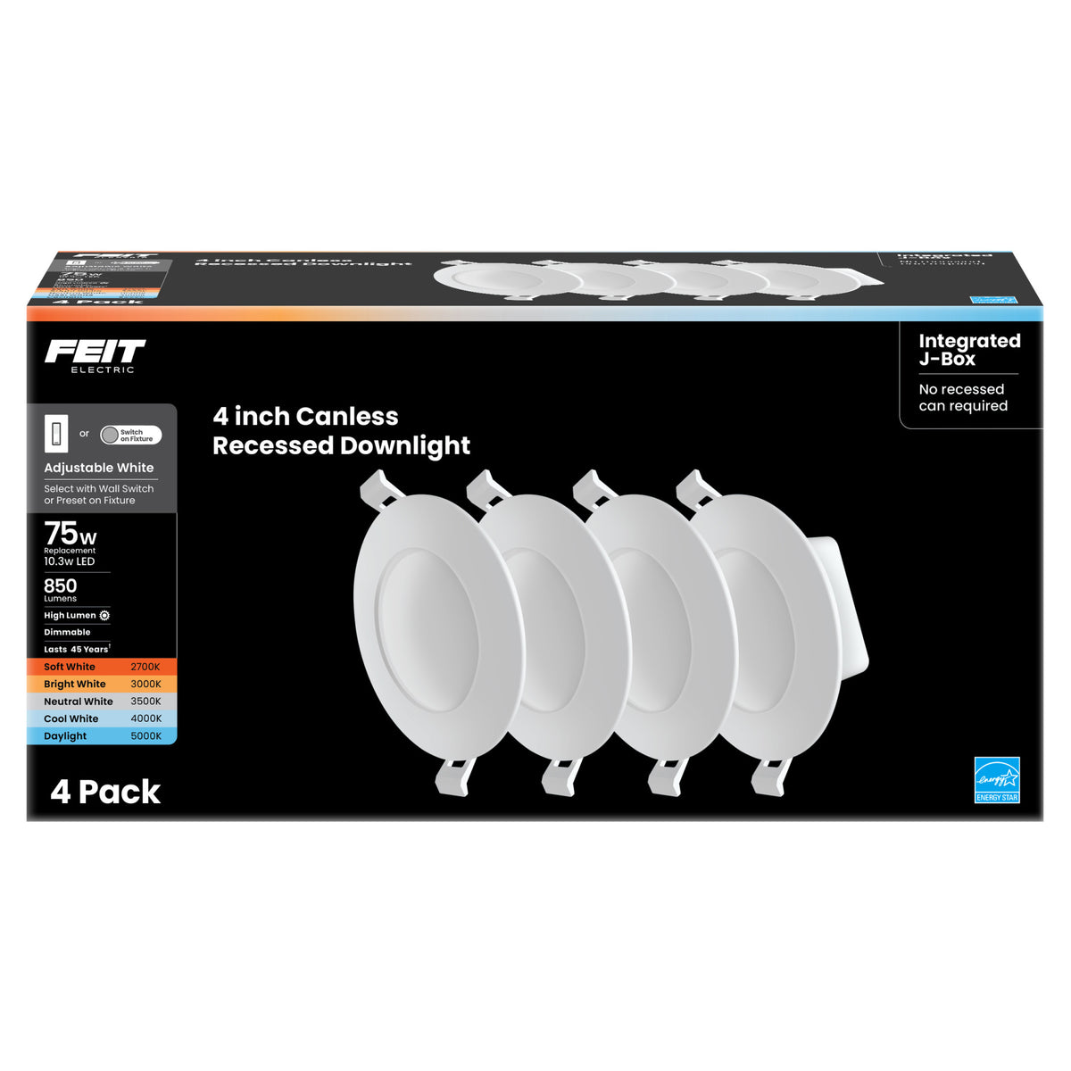 4 in. 75W Replacement Adjustable White Enhance High Output Integrated J-Box Recessed LED Downlight with Switch Mode (4-Pack)