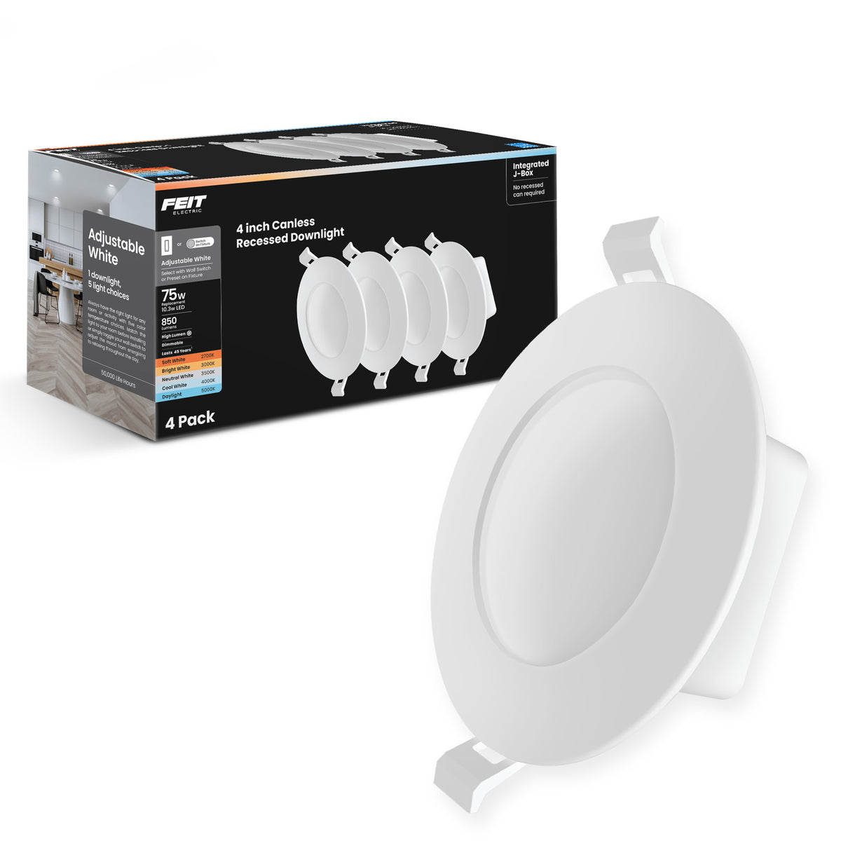 4 in. 75W Replacement Adjustable White Enhance High Output Integrated J-Box Recessed LED Downlight with Switch Mode (4-Pack)