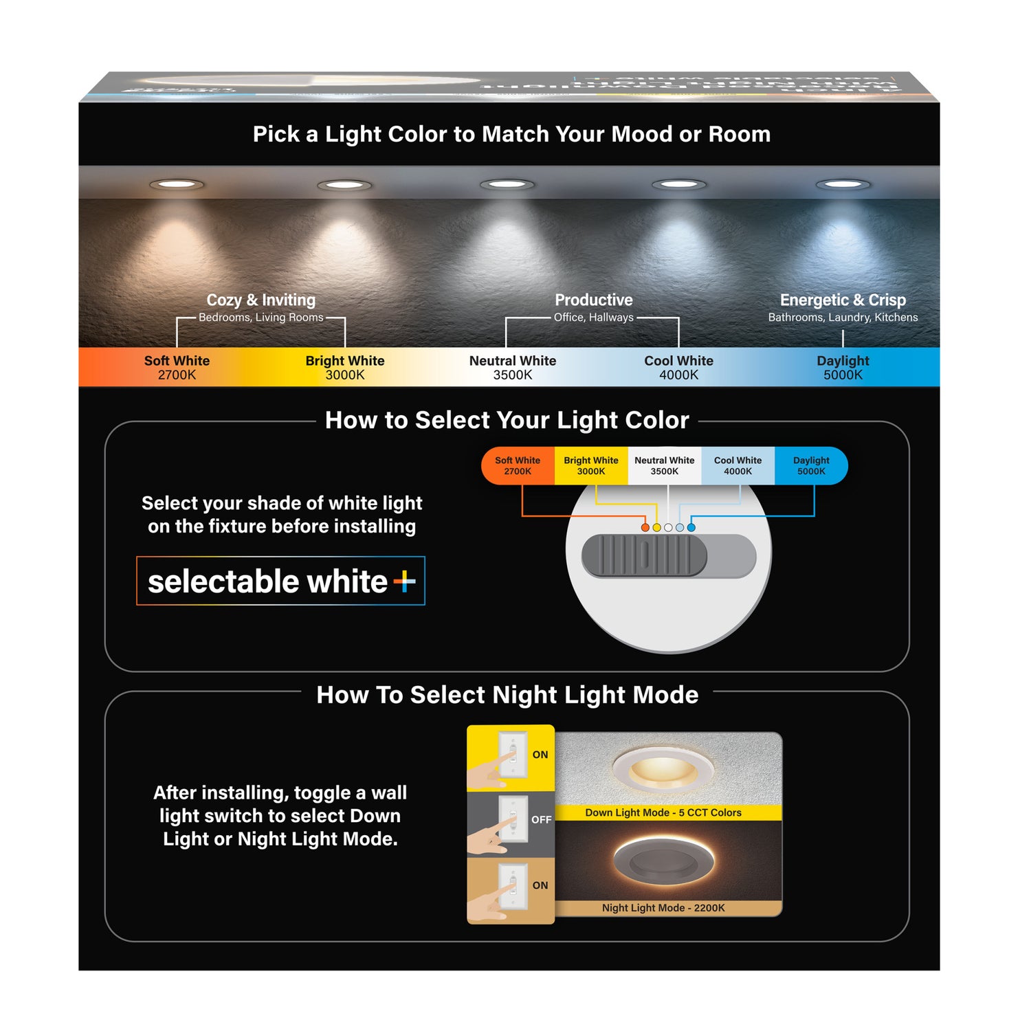 4 in. 7.2W (50W Replacement) Color Selectable LED Downlight With Night Light Mode - Feit Electric