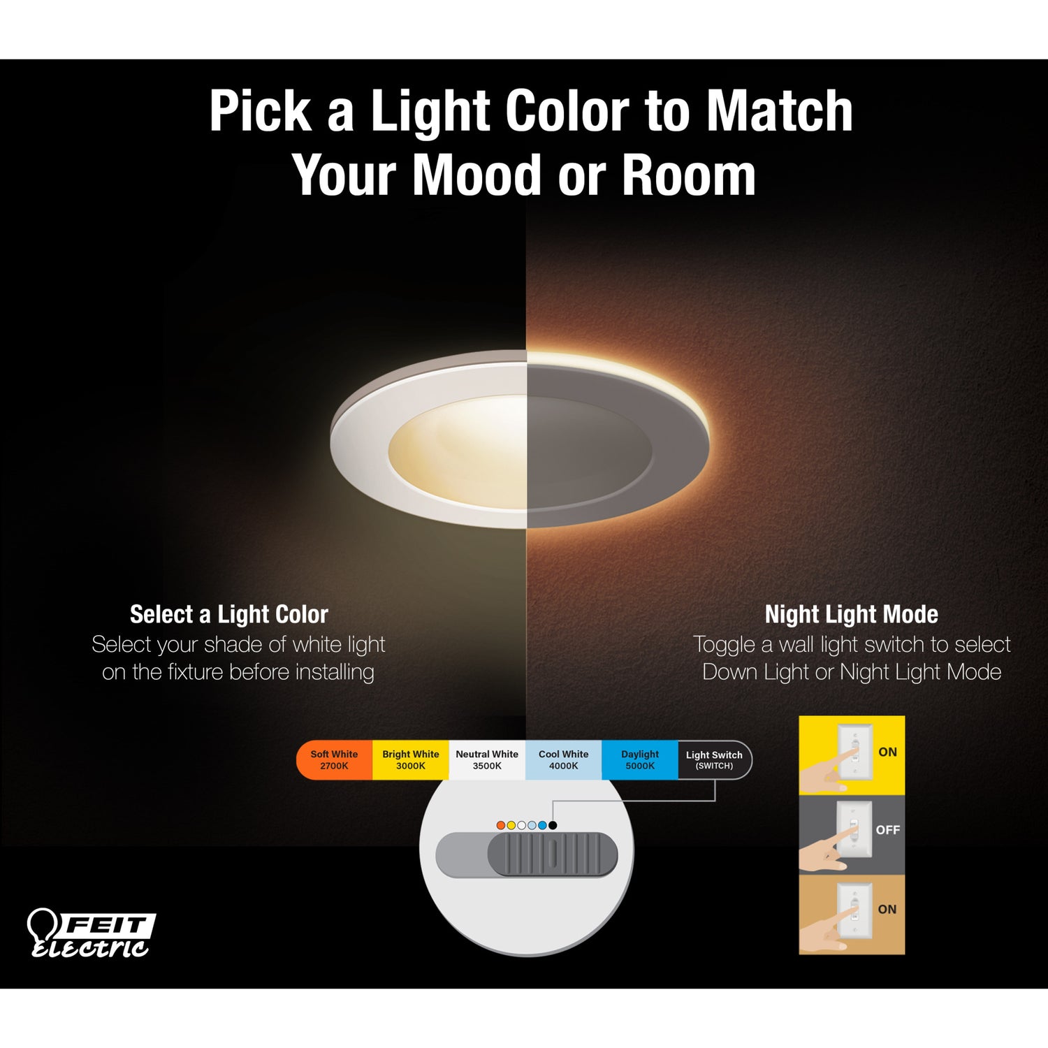 4 in. 7.2W (50W Replacement) Color Selectable LED Downlight With Night Light Mode - Feit Electric