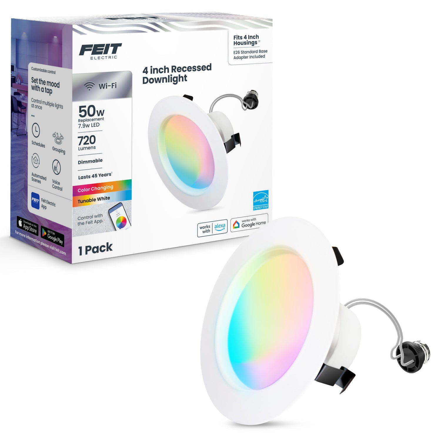 4 in. 8W (50W Replacement) Color Changing Alexa Google Siri Smart Wi-Fi Recessed Downlight