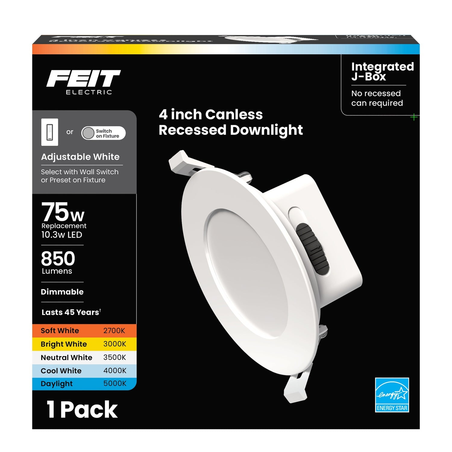4 in. Selectable White (5CCT) High Output Integrated J-Box Recessed LED Downlight