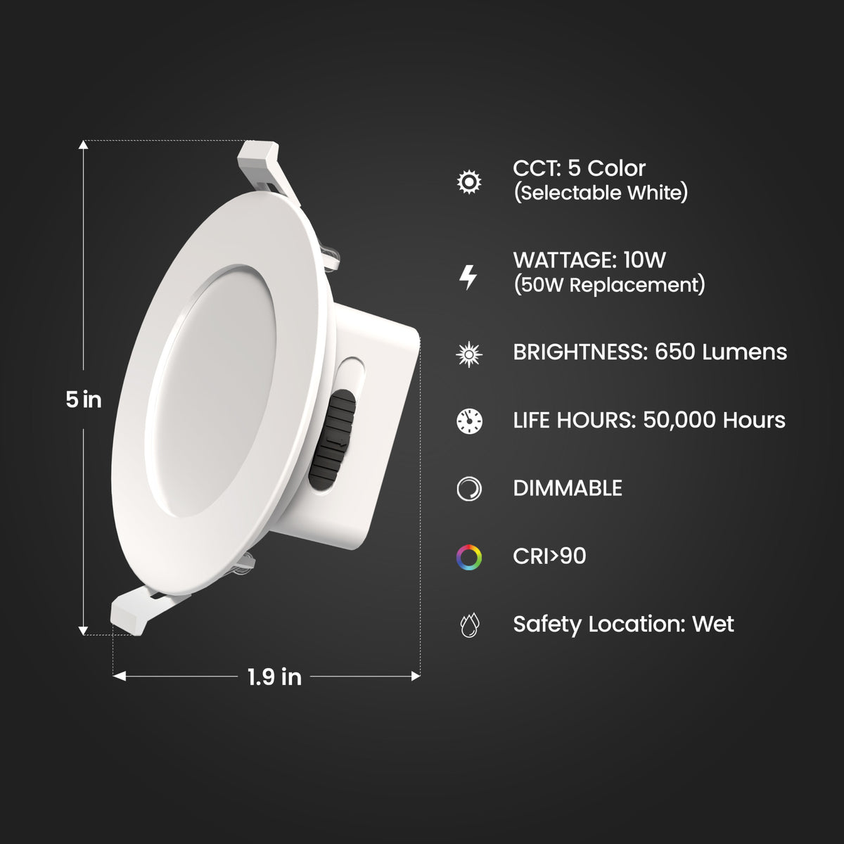 4 in. Selectable White (5CCT) Integrated J-box Recessed Downlight with Switch Mode