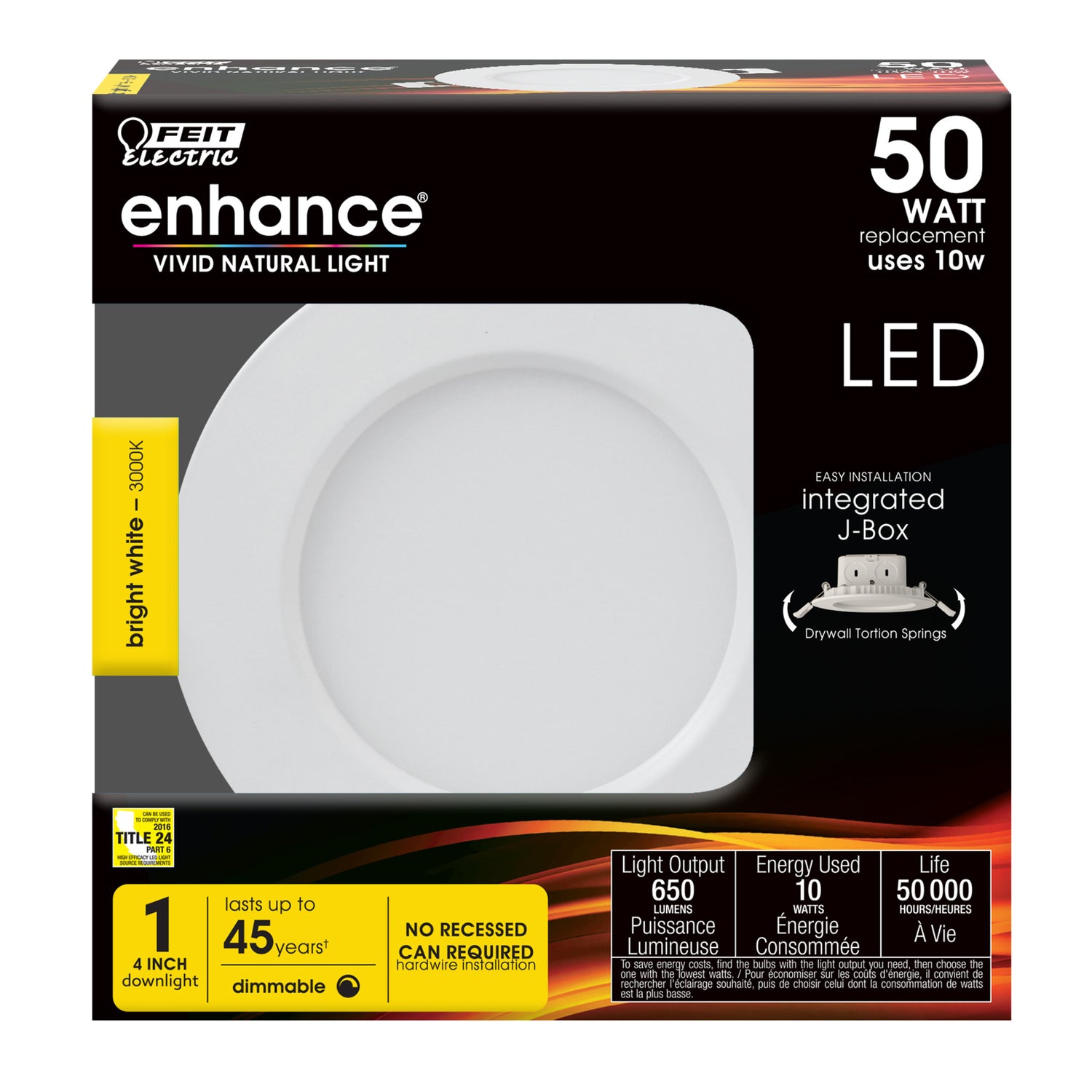 4 in. 10W (50W Replacement) Bright White (3000K) Integrated J-Box Recessed Downlight