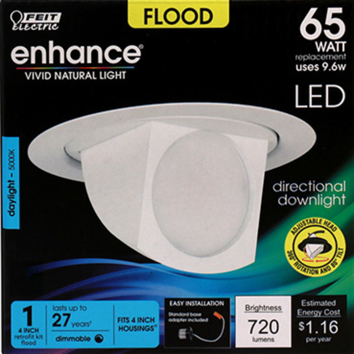 4 in. 9.6W (65W Replacement) Daylight (5000K) Enhance Dimmable Adjustable LED Recessed Downlight