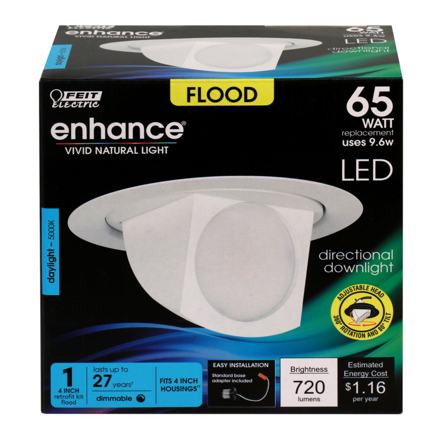 4 in. 9.6W (65W Replacement) Daylight (5000K) Enhance Dimmable Adjustable LED Recessed Downlight