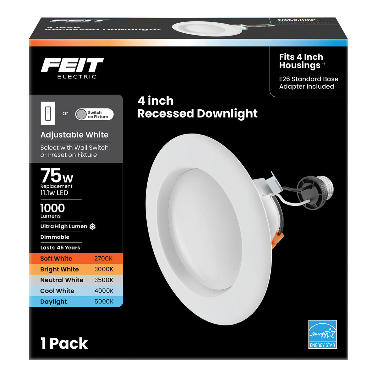 4 in. 75W Replacement Adjustable White Enhance Dimmable LED Recessed Downlight with Switch Mode
