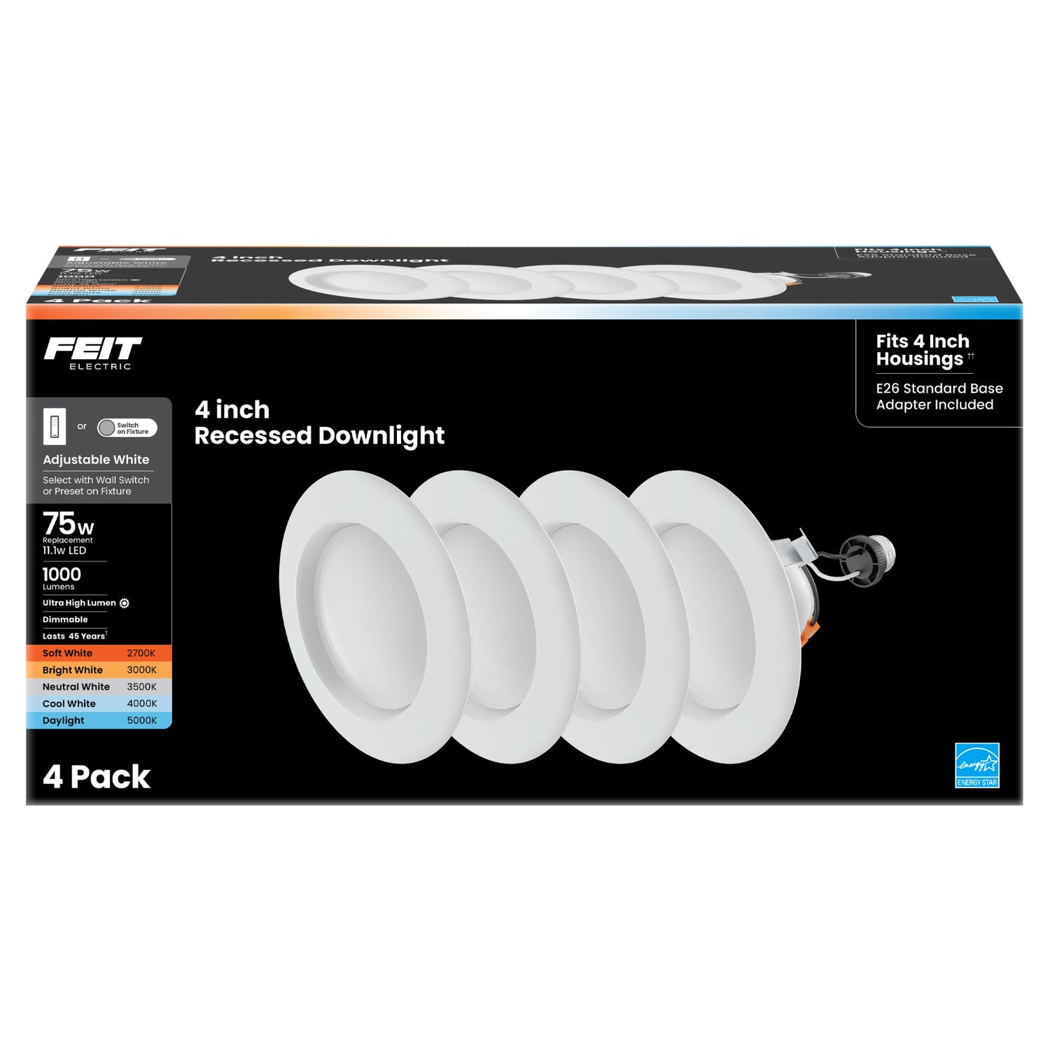 4 in. 75W Replacement Adjustable White Enhance Dimmable LED Recessed Downlight with Switch Mode (4-Pack)