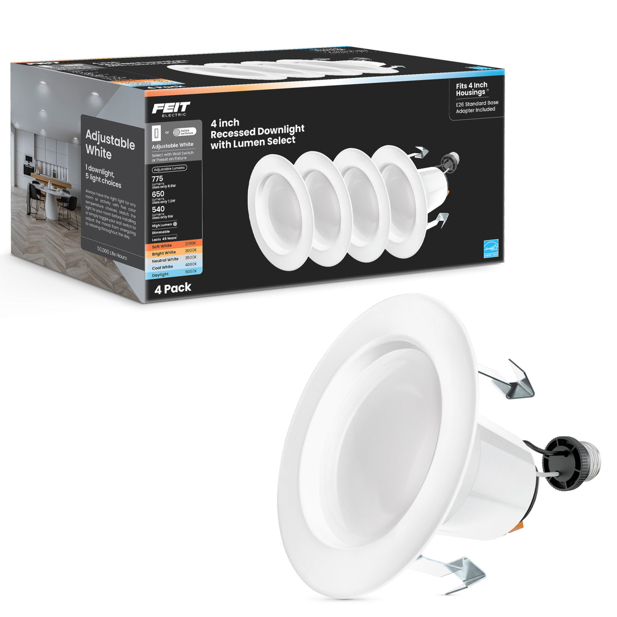 4 in. 75W Replacement Adjustable White Enhance Dimmable LED Recessed Downlight with Switch Mode (4-Pack)