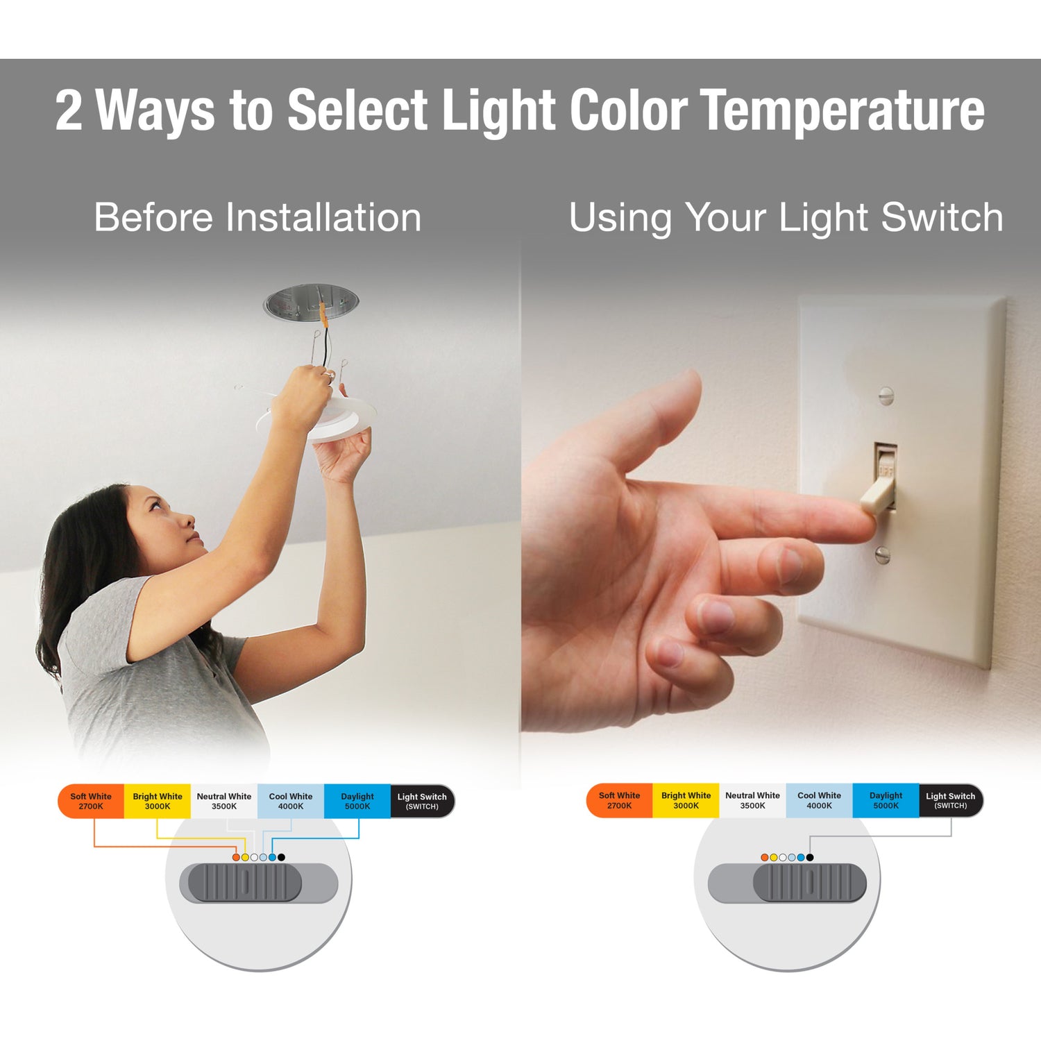 4 in. 11W (50W Replacement) Selectable White (5CCT) Tethered J-Box Adjustable Angle Recessed LED Downlight