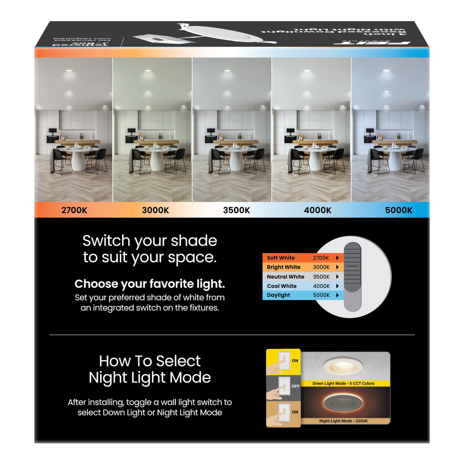 4 in. Tethered J-Box Adjustable White LED Downlight With Night Light Mode