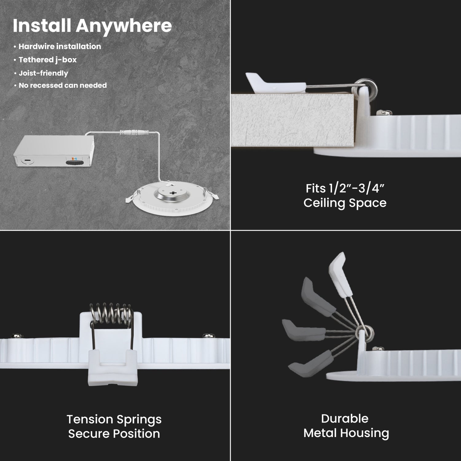 4 in. Tethered J-Box Adjustable White LED Downlight With Night Light Mode