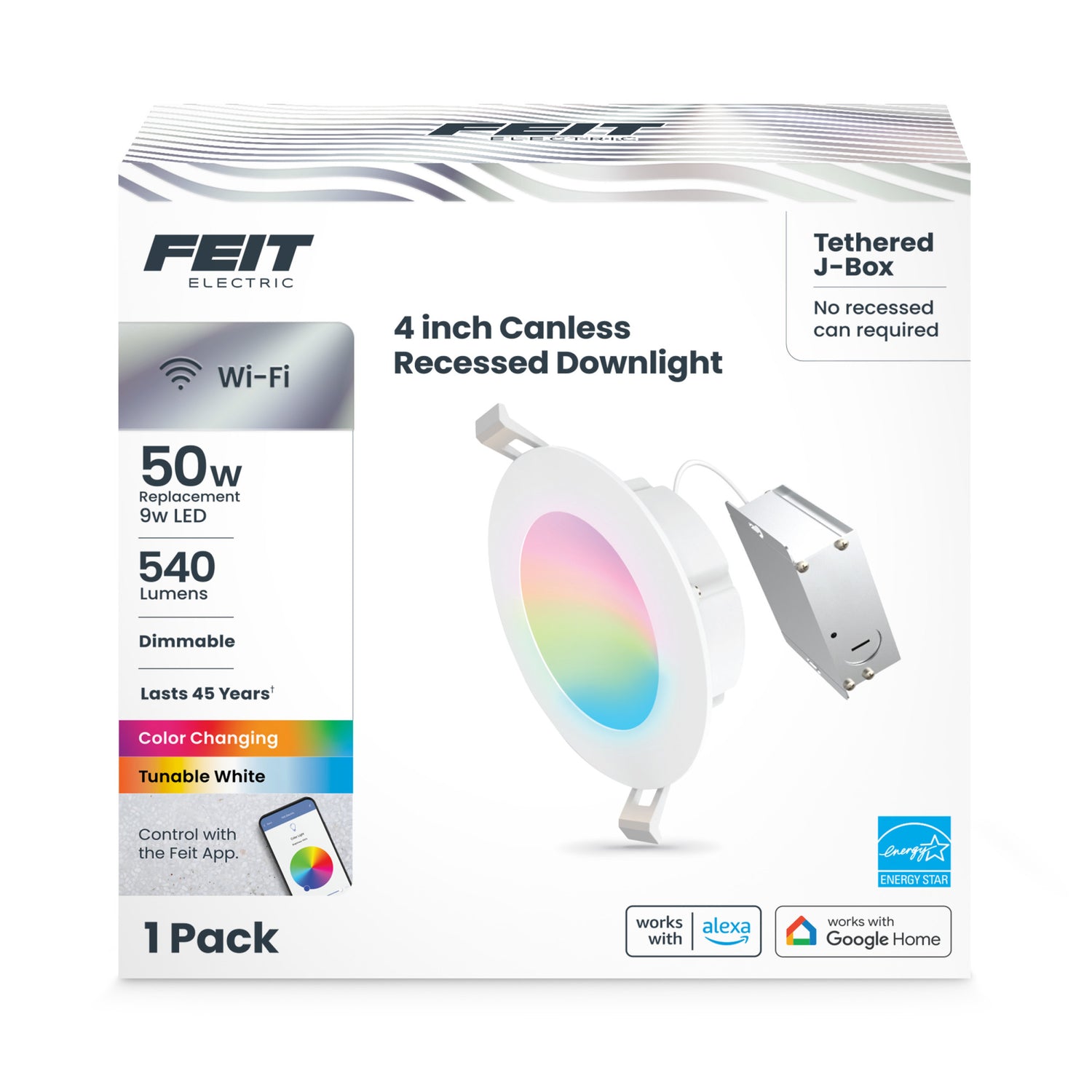 4 in. 9W (50W Replacement) Tethered J-Box Smart Canless LED Downlight