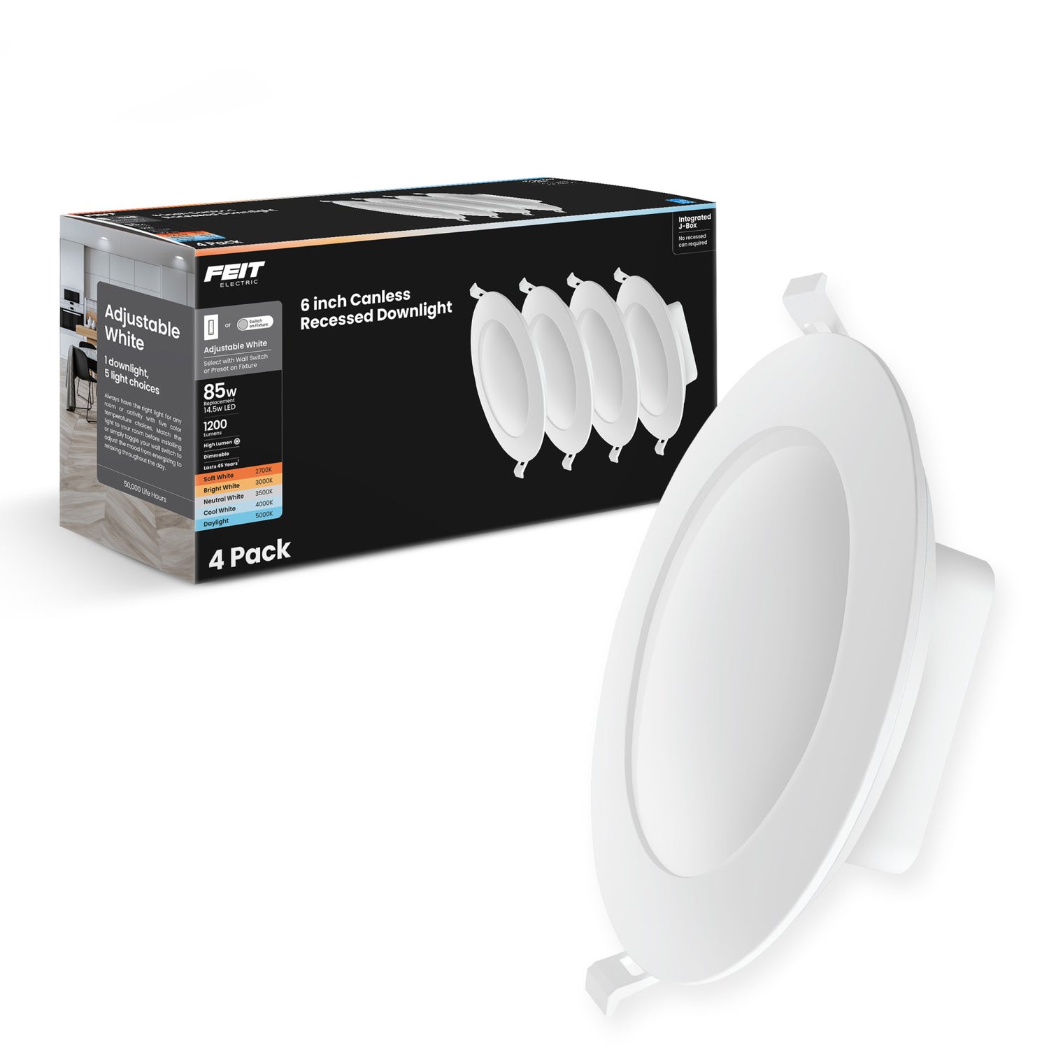 6 in. 85W Replacement Adjustable White Enhance High Output Integrated J-Box Recessed LED Downlight (4-Pack)