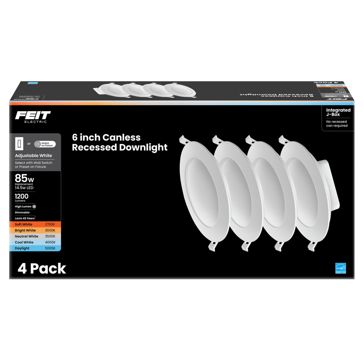 6 in. 85W Replacement Adjustable White Enhance High Output Integrated J-Box Recessed LED Downlight with Switch Mode (4-Pack)