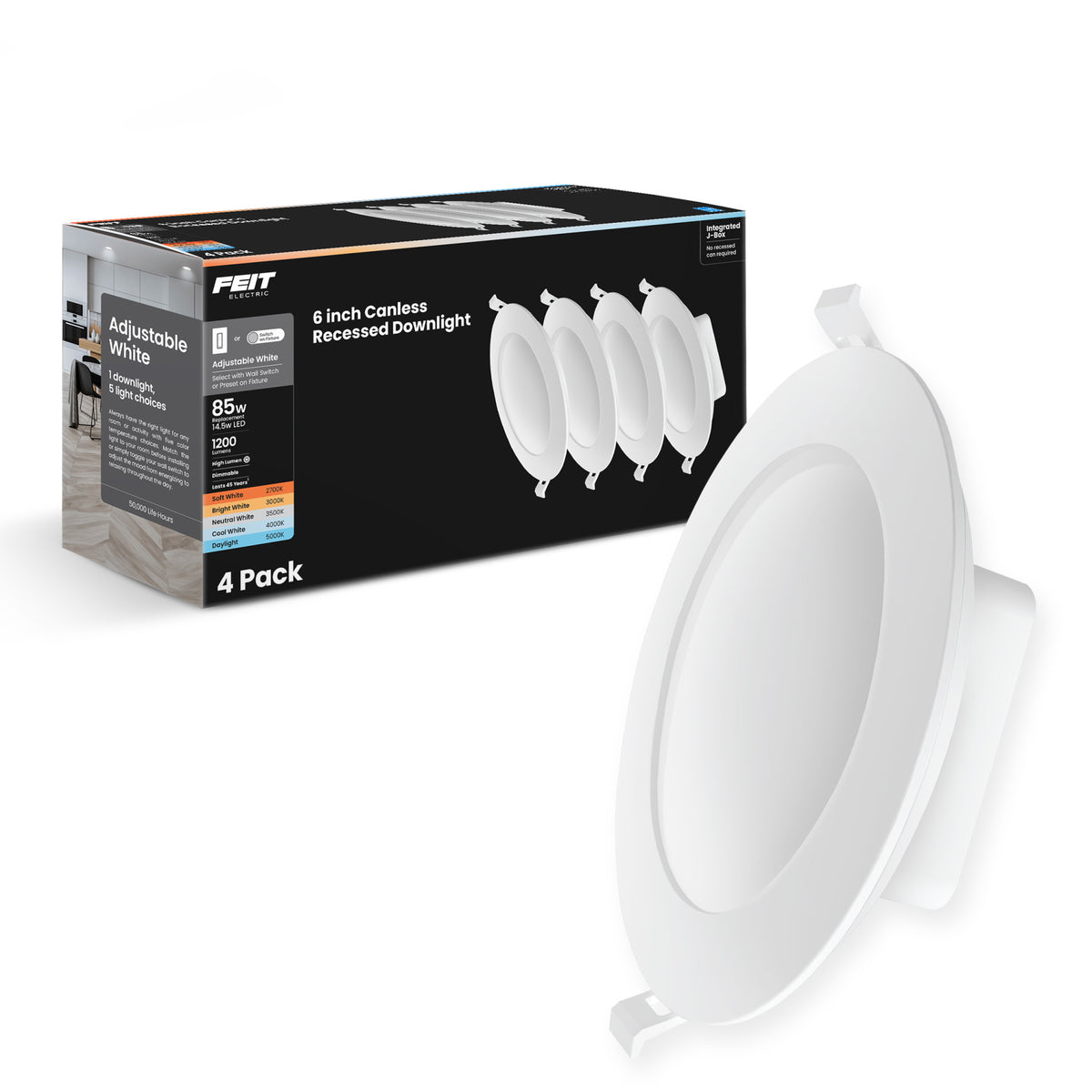 6 in. 85W Replacement Adjustable White Enhance High Output Integrated J-Box Recessed LED Downlight with Switch Mode (4-Pack)