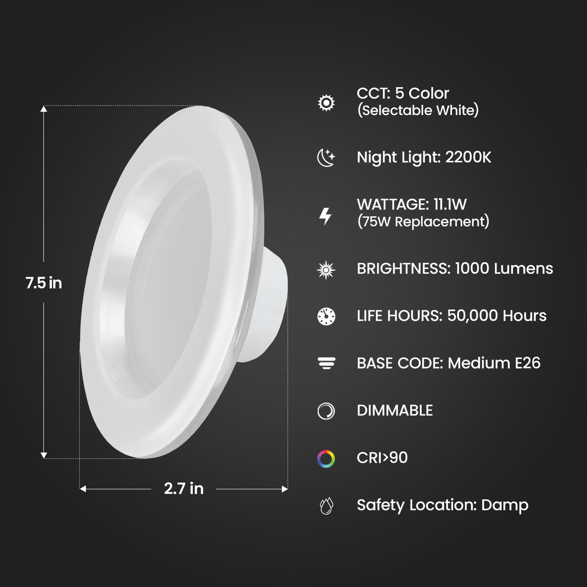 5-6 in. 75W Replacement Selectable White LED Downlight With Night Light Mode