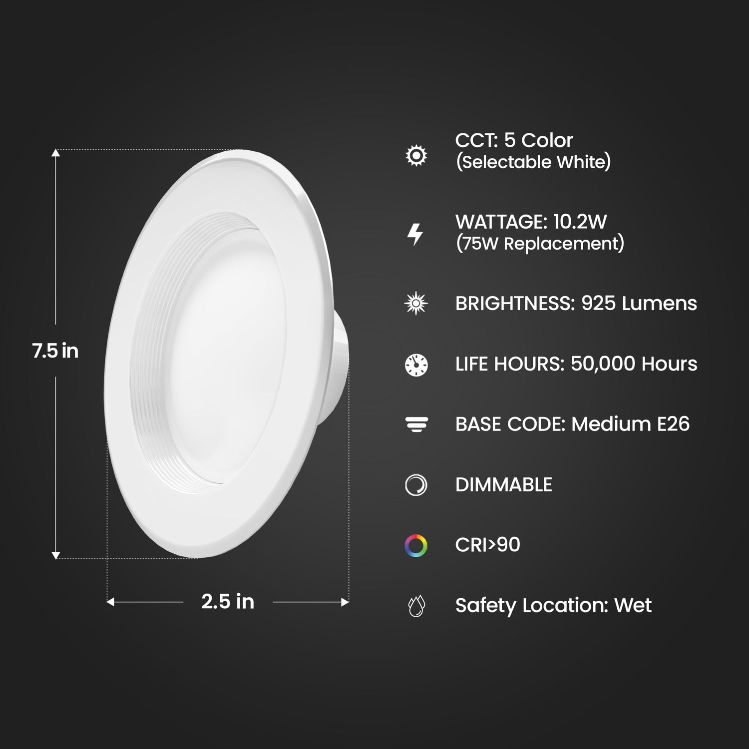 5-6 in. 75W Replacement Adjustable White Dimmable Enhance LED Recessed Downlight with Switch Mode