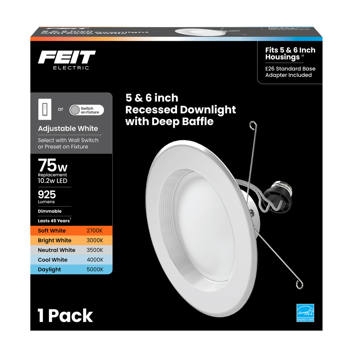 5-6 in. 75W Replacement Adjustable White Dimmable Enhance LED Recessed Downlight with Switch Mode