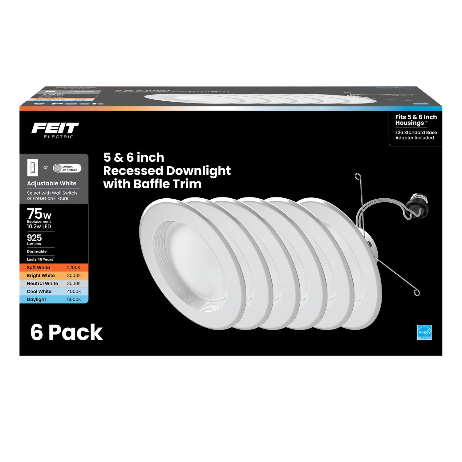 5/6 in. 75W Replacement Adjustable White Dimmable LED Recessed Downlight with Switch Mode (6-Pack)