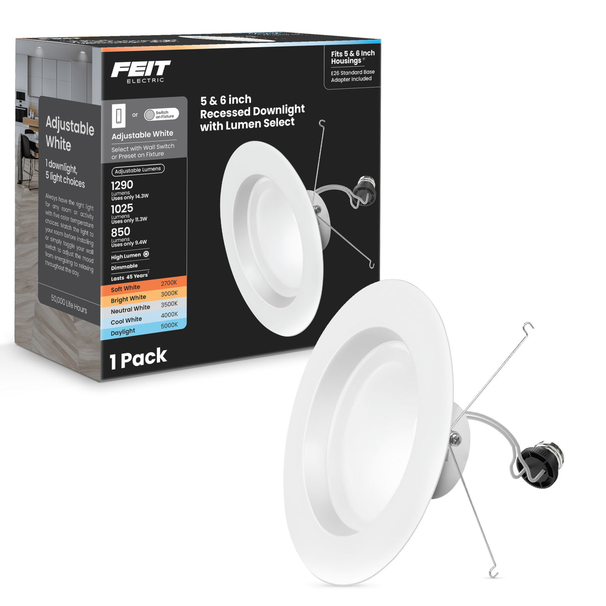 5-6 in. 120W Replacement Adjustable White Adjustable Lumens Dimmable High Output Enhance LED Recessed Downlight, Switch Mode