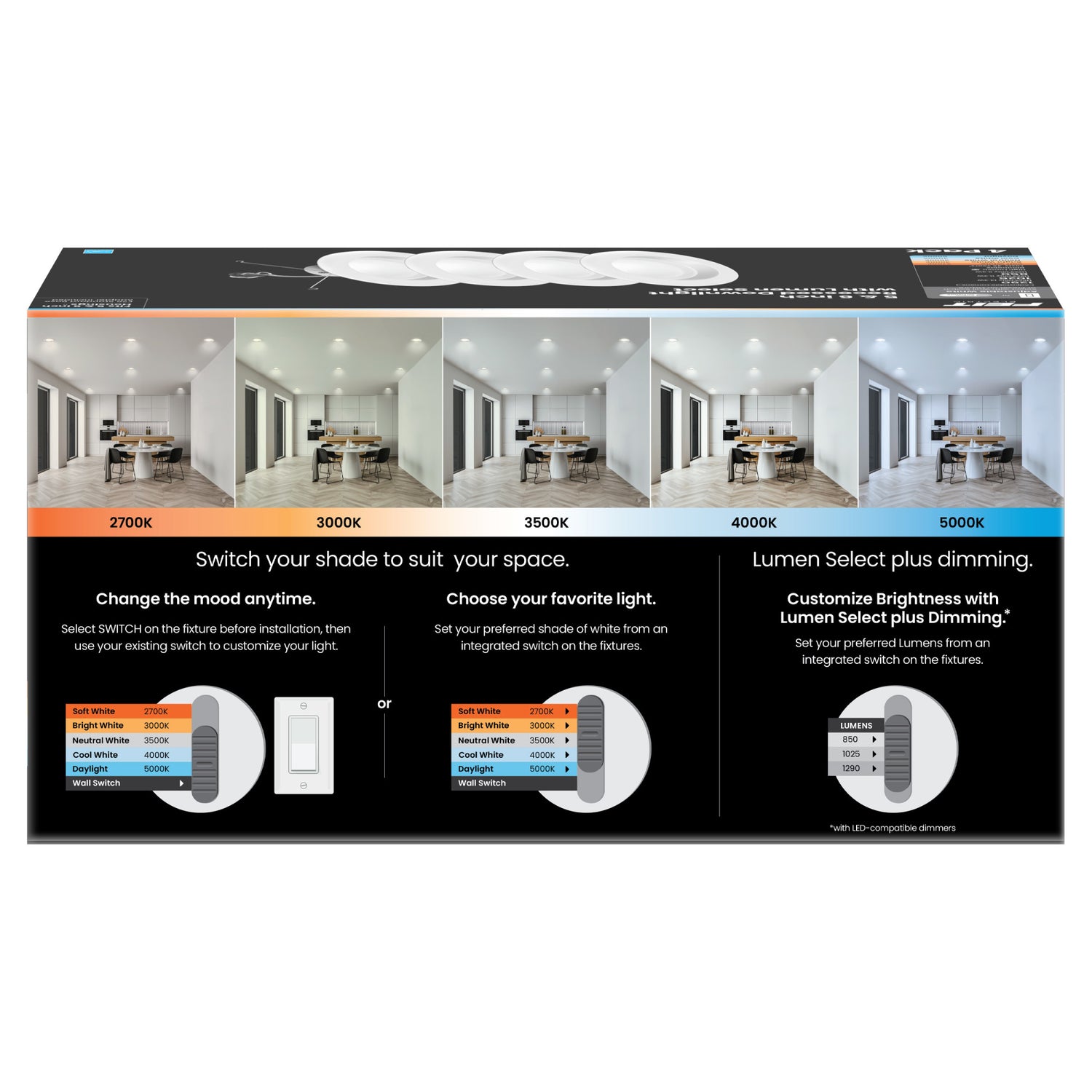 5-6 in. 14.3/11.3/9.4W Adjustable White Adjustable Lumen LED Retrofit Recessed Downlight with Switch Mode (4-Pack)