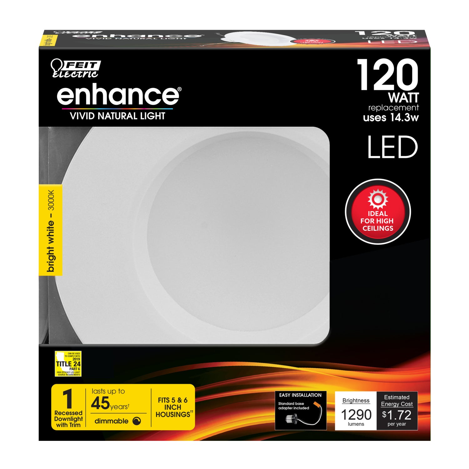 5-6 in. 14.3W (120W Replacement) Bright White (3000K) High Output LED Recessed Downlight - Feit Electric