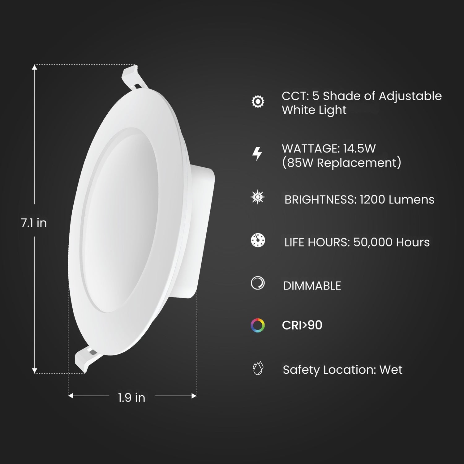 6 in. 85W Replacement Adjustable White (5CCT) High Output Integrated J-Box Recessed LED Downlight
