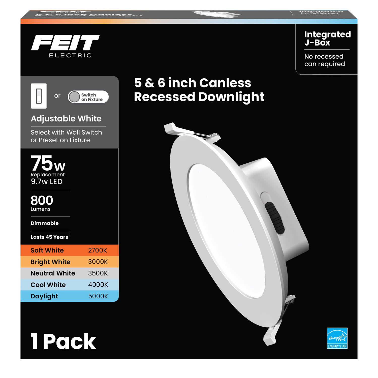 5-6 in. 9.7W (75W Replacement) Adjustable White Canless Recessed Downlight