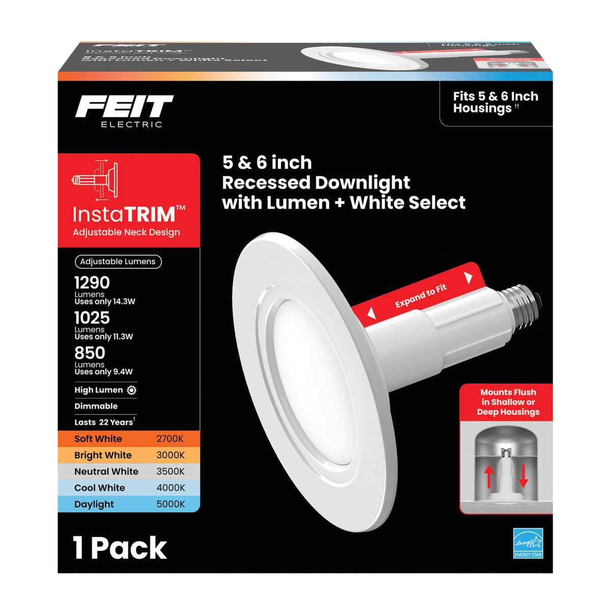 5/6 in. Lumen Select + 5-Adjustable White InstaTrim LED Recessed Downlight