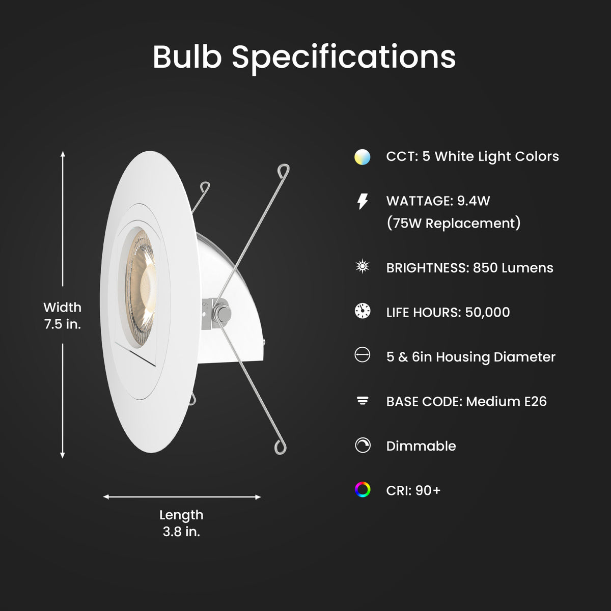 5-6 in. 9.4W (75W Replacement) Color Selectable Dimmable LED Directional Recessed Downlight with Switch Mode