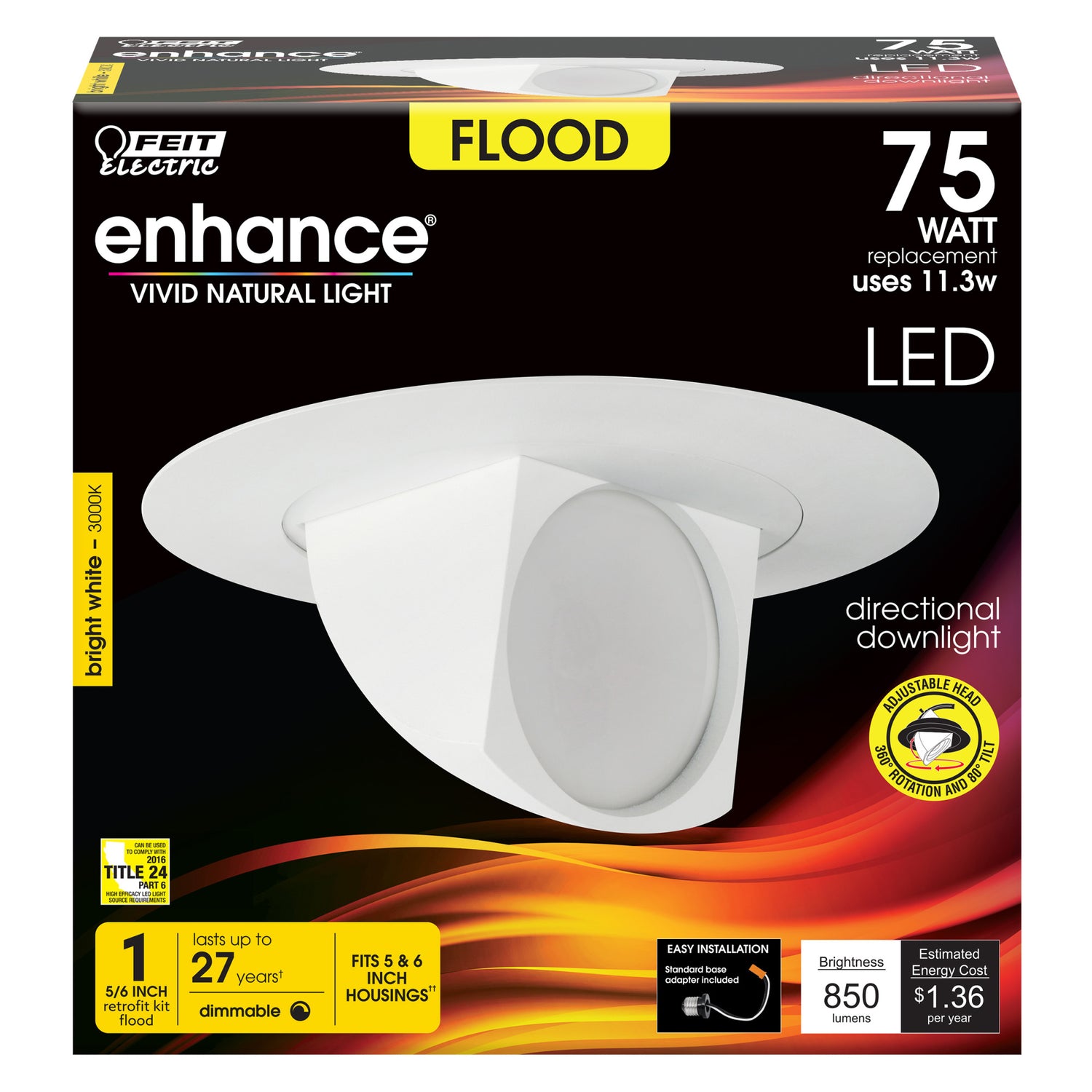 5/6 in. 75W Equivalent Bright White 5/6 in. Adjustable LED Recessed Downlight - Feit Electric