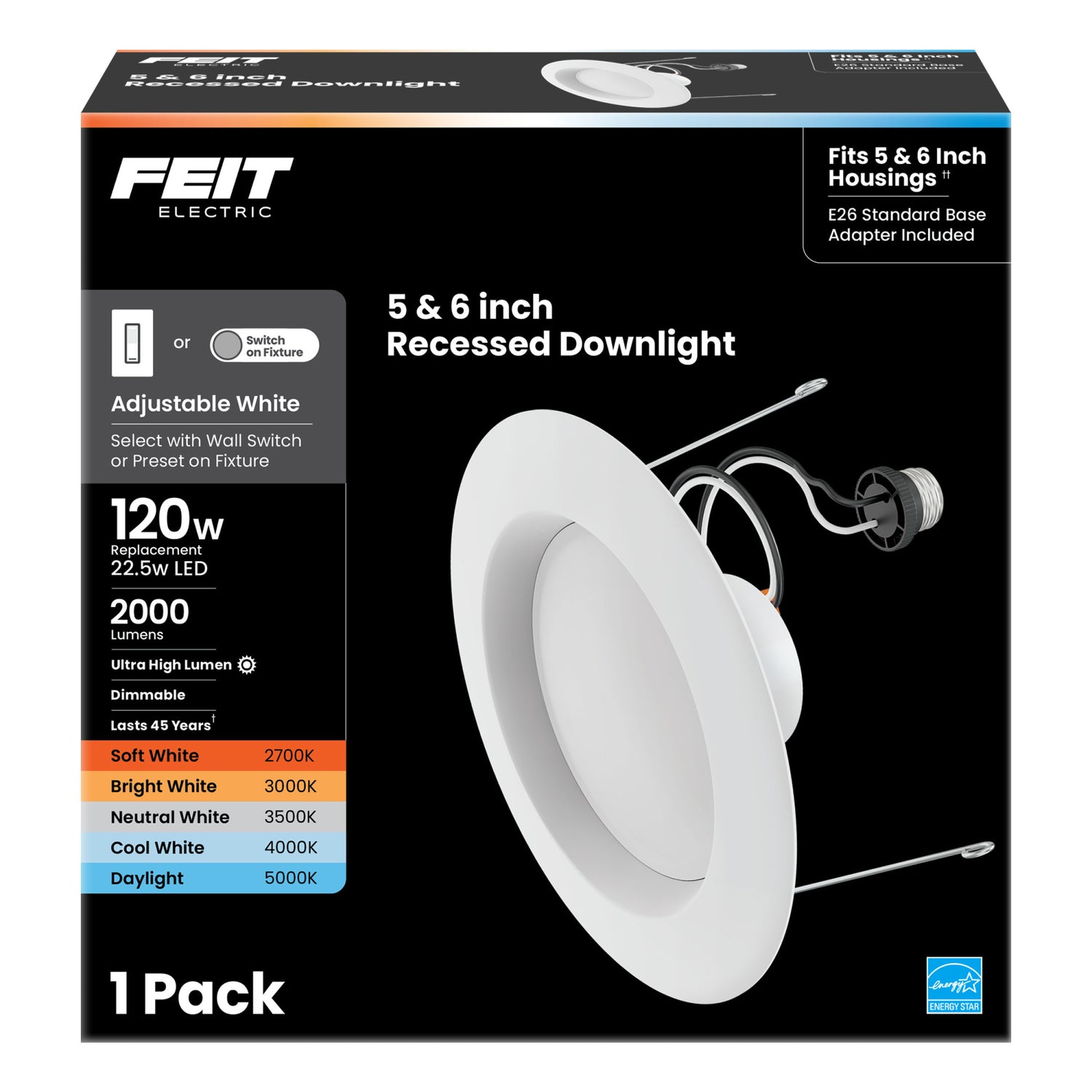 5-6 in. 120W Replacement Adjustable White Dimmable High Output Enhance LED Recessed Downlight with Switch Mode