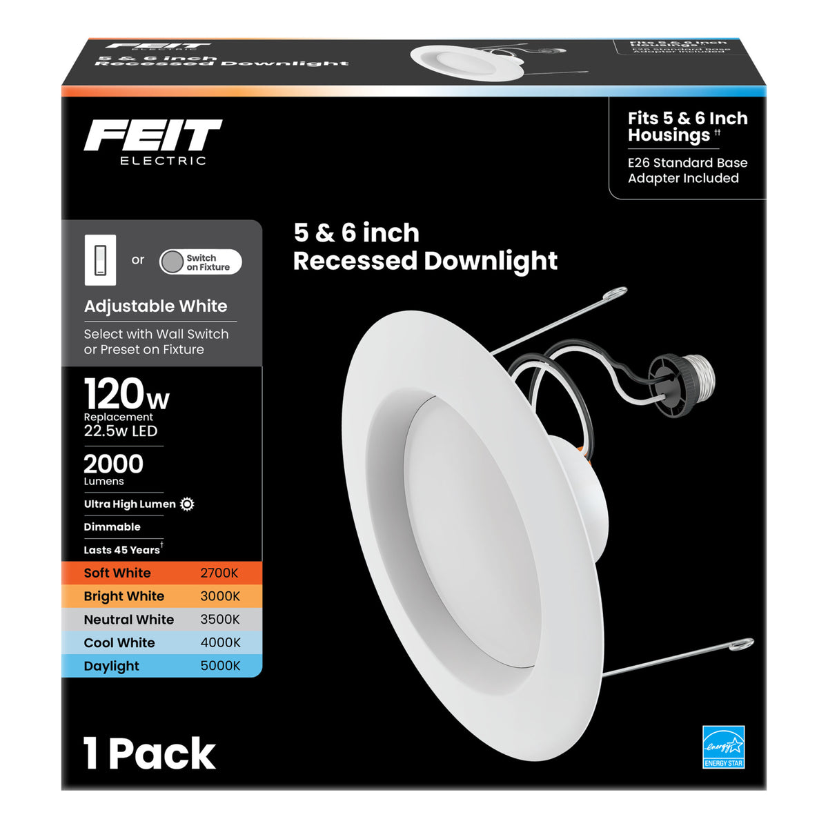 5-6 in. 120W Replacement Adjustable White Dimmable High Output Enhance LED Recessed Downlight with Switch Mode