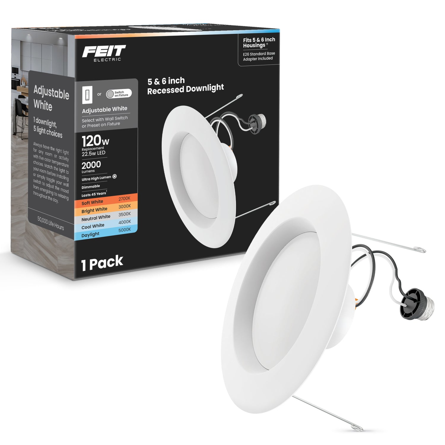 5-6 in. 120W Replacement Adjustable White Dimmable High Output Enhance LED Recessed Downlight with Switch Mode