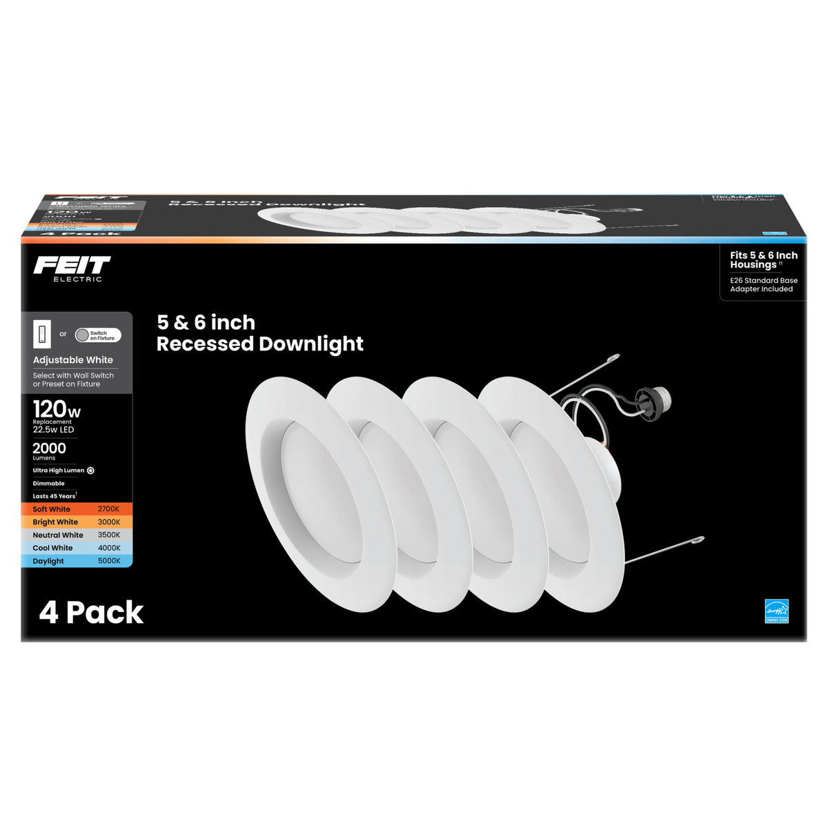 5-6 in. 120W Replacement Adjustable White Dimmable High Output Enhance LED Recessed Downlight with Switch Mode (4-Pack)