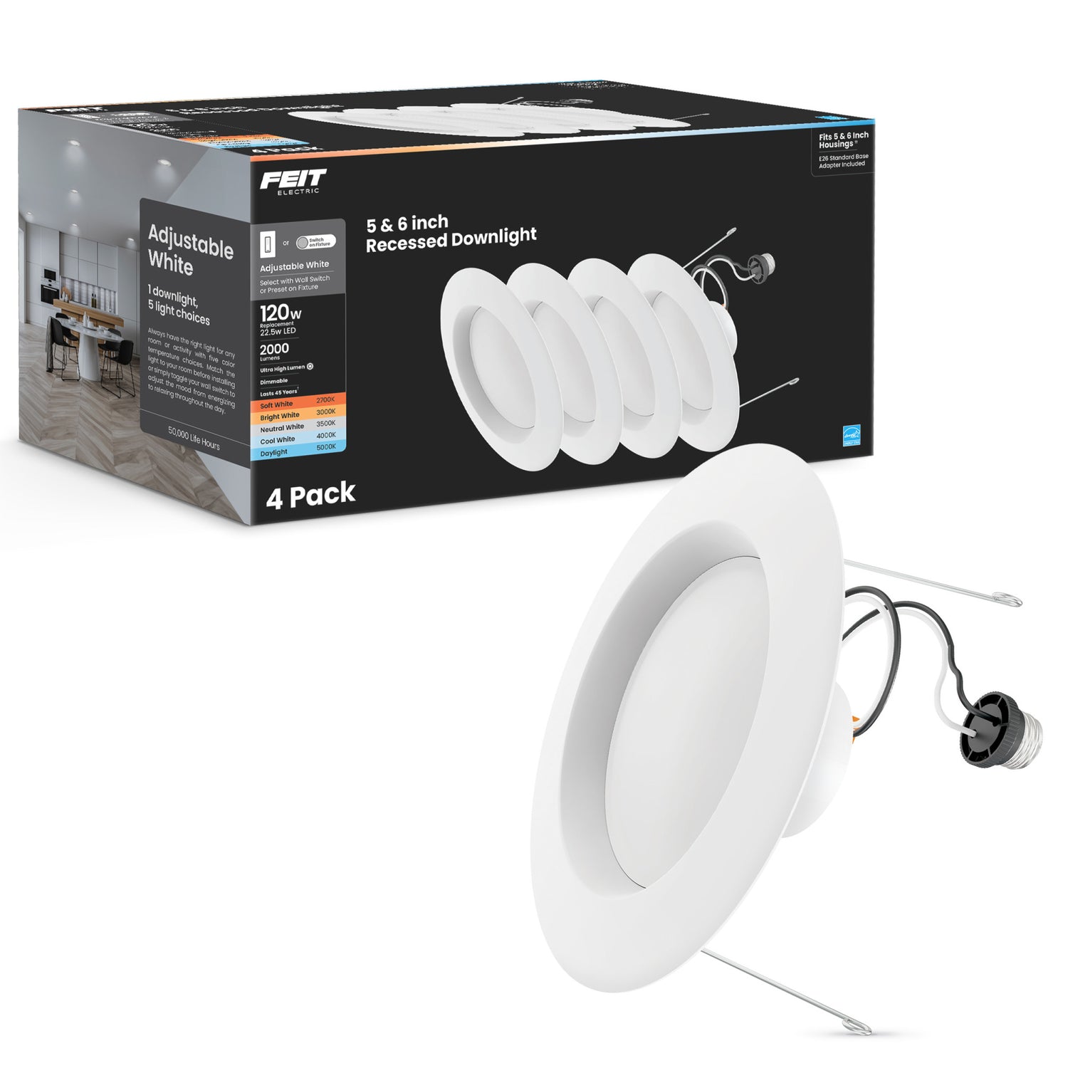 5-6 in. 120W Replacement Adjustable White Dimmable High Output Enhance LED Recessed Downlight with Switch Mode (4-Pack)